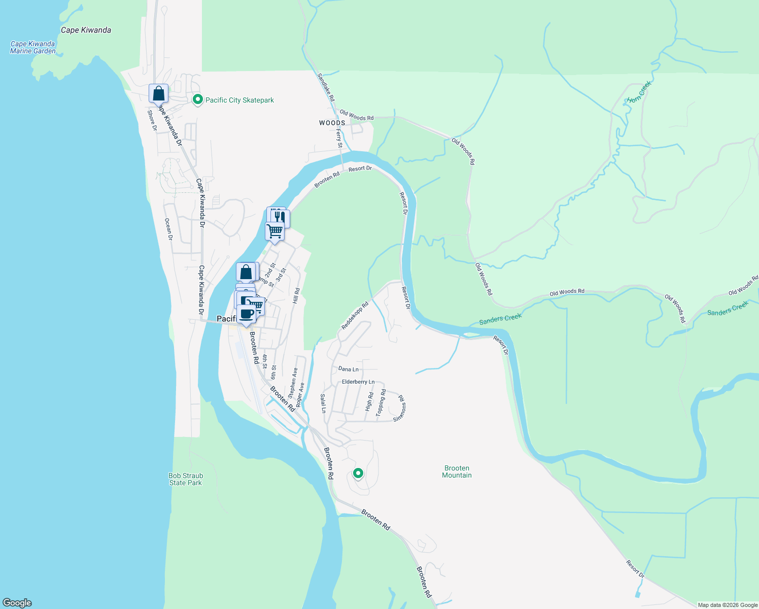 map of restaurants, bars, coffee shops, grocery stores, and more near 35015 Reddekopp Road in Pacific City