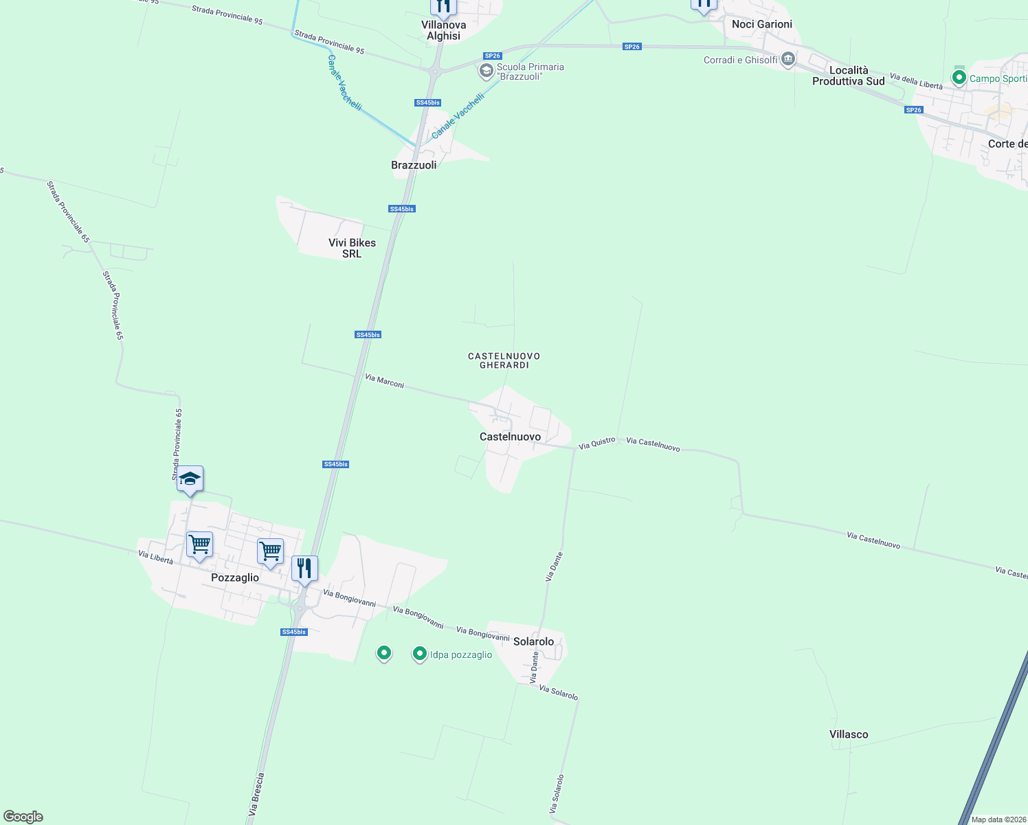 map of restaurants, bars, coffee shops, grocery stores, and more near 4 Piazza Tranquillo Guarneri in Castelnuovo