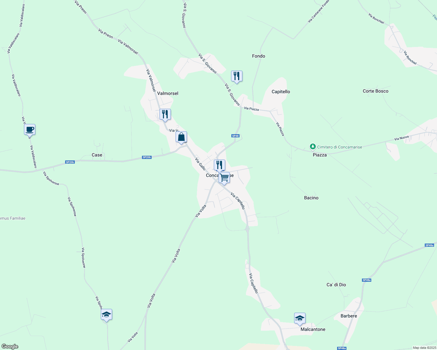 map of restaurants, bars, coffee shops, grocery stores, and more near 24 Via Traversa Capitello in Piazza