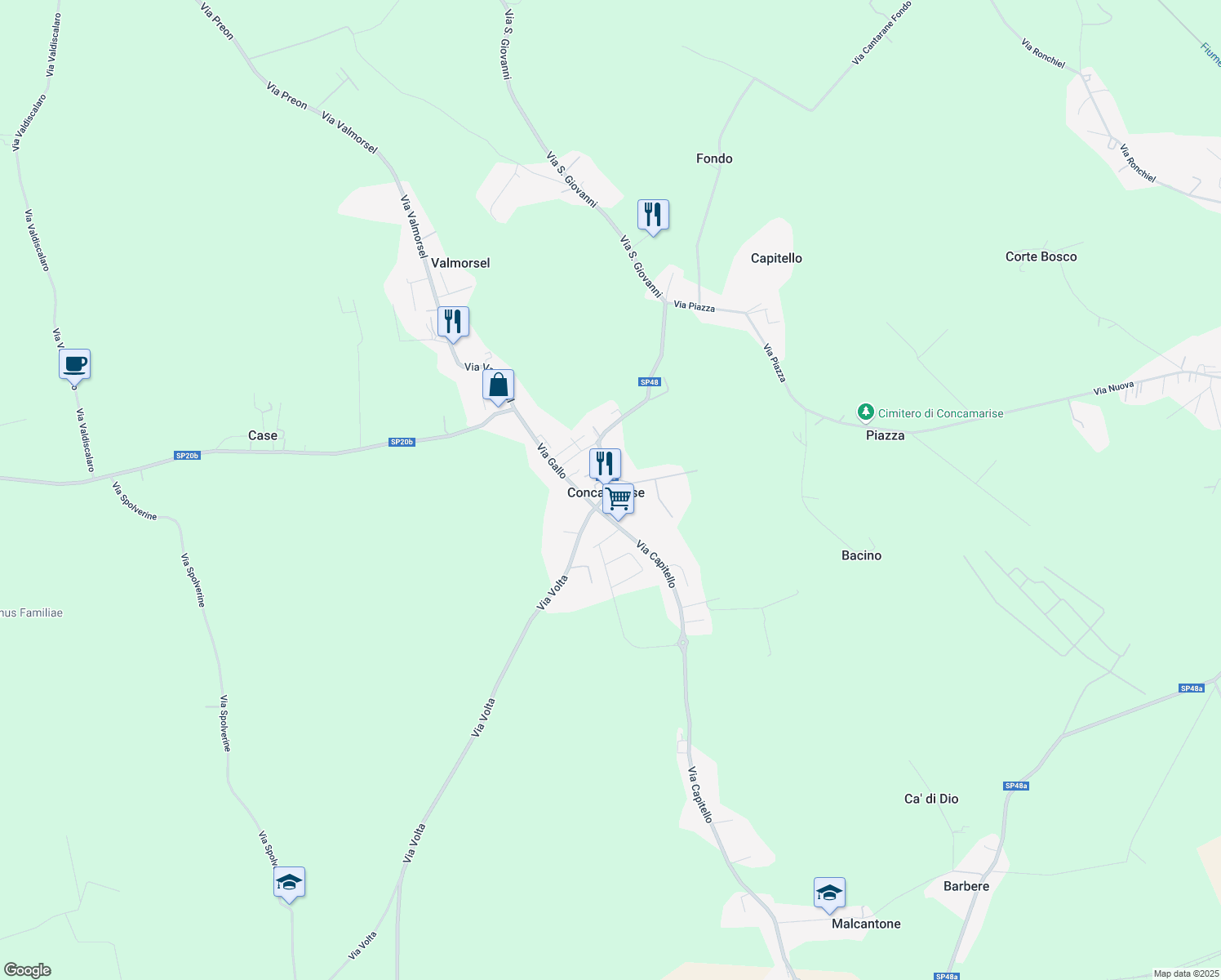 map of restaurants, bars, coffee shops, grocery stores, and more near 24 Via Traversa Capitello in Piazza