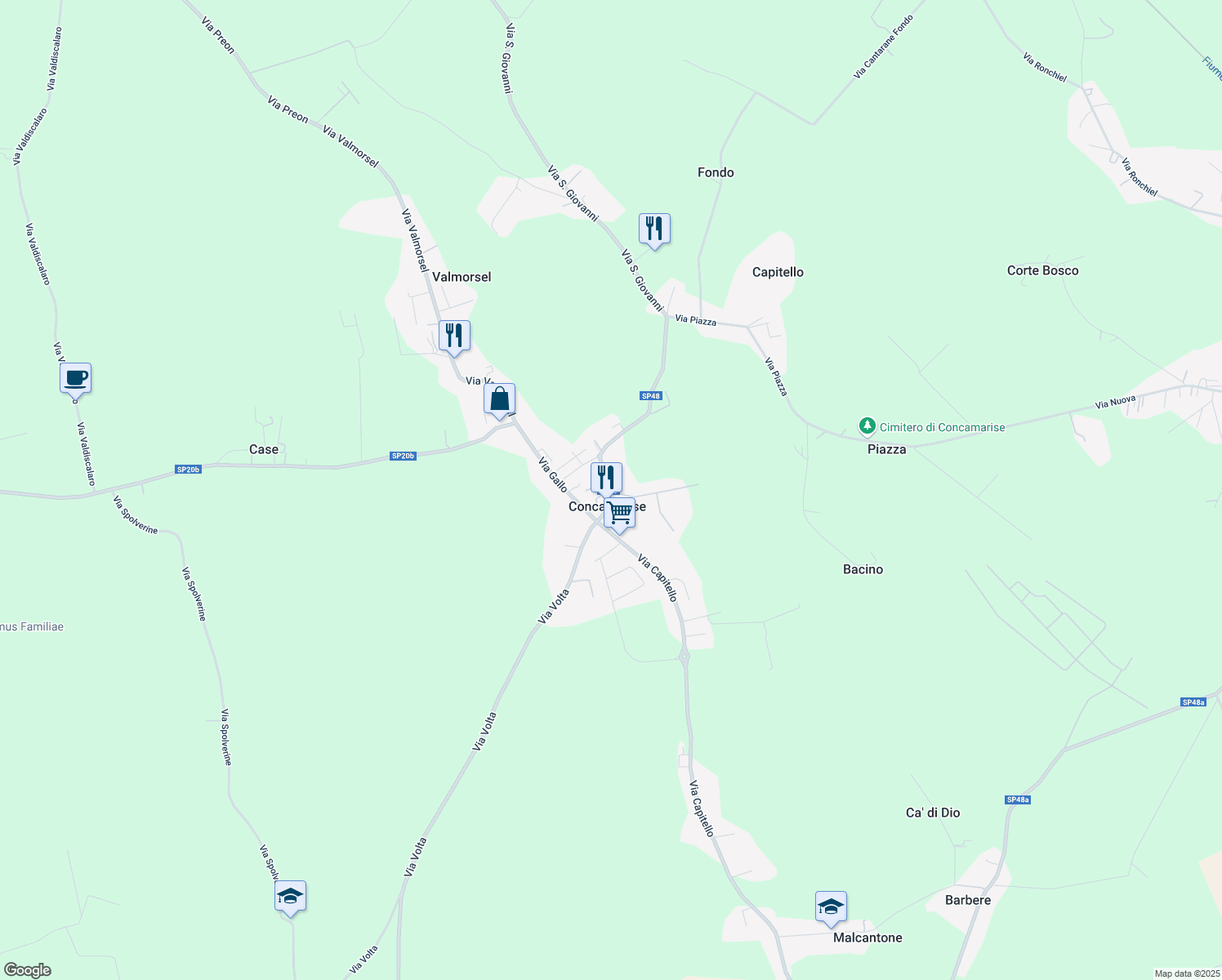 map of restaurants, bars, coffee shops, grocery stores, and more near 24 Via Traversa Capitello in Piazza