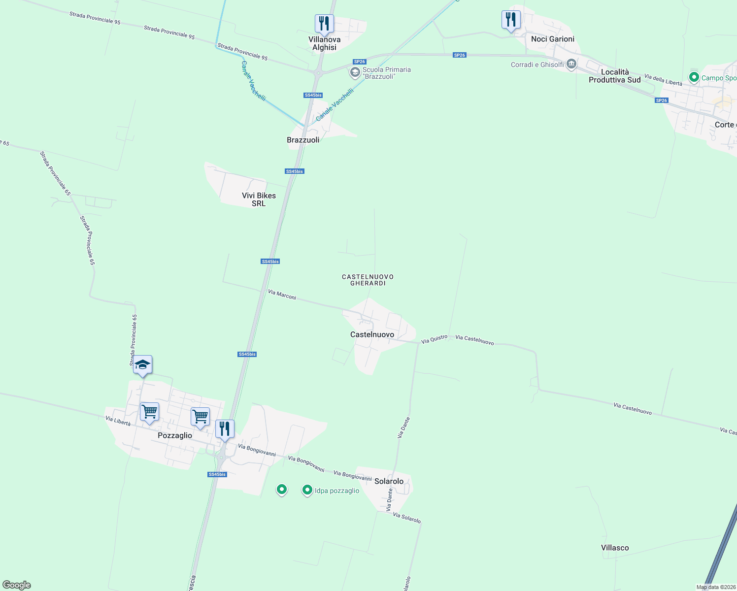 map of restaurants, bars, coffee shops, grocery stores, and more near 4 Piazza Tranquillo Guarneri in Castelnuovo