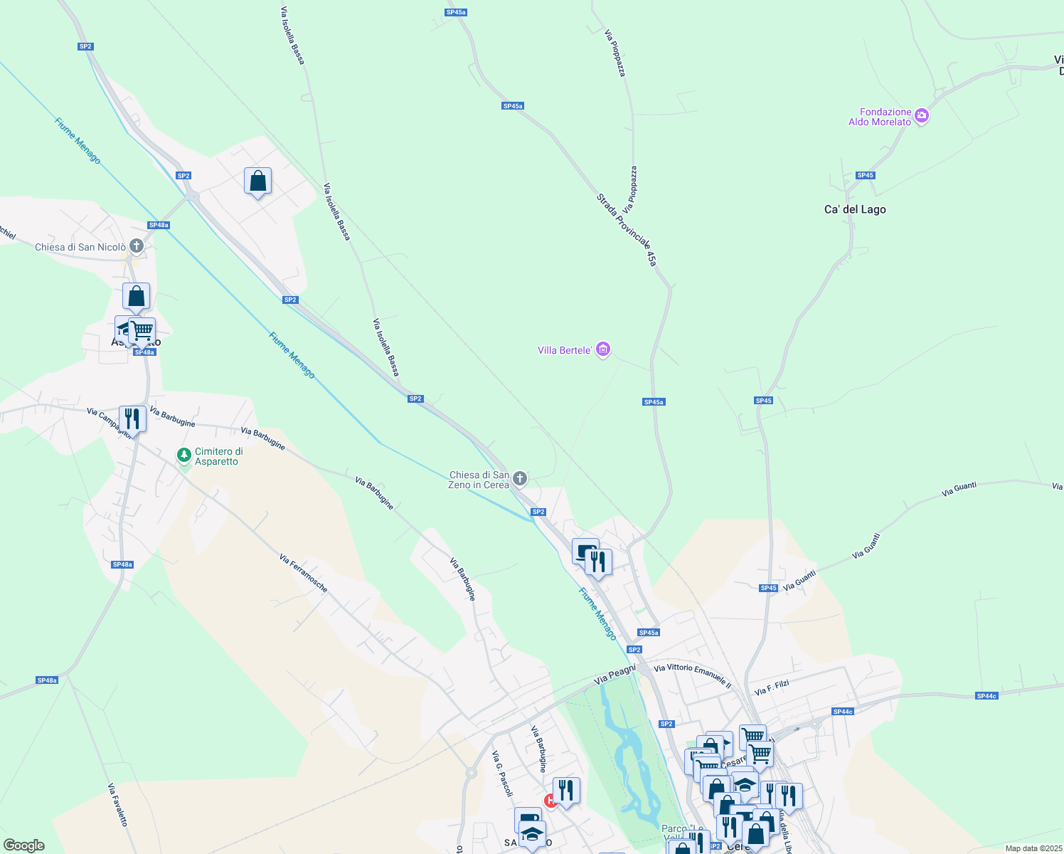 map of restaurants, bars, coffee shops, grocery stores, and more near 76/A Via San Zeno in Provincia di Verona