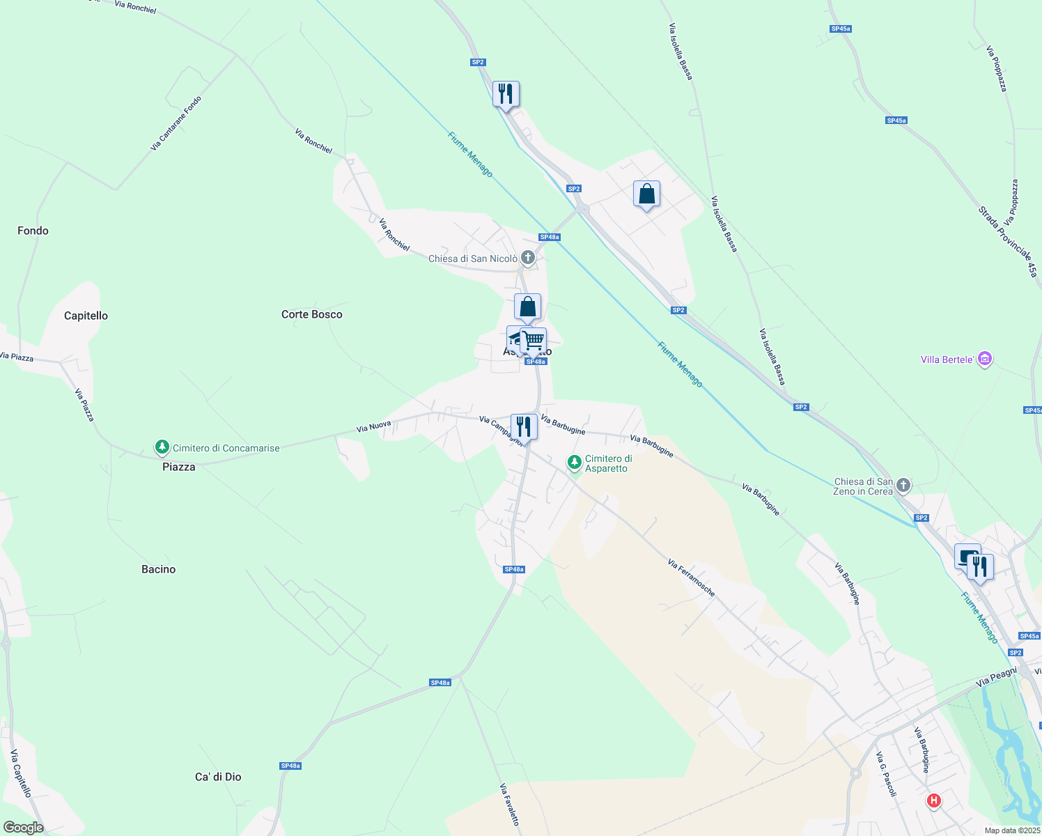 map of restaurants, bars, coffee shops, grocery stores, and more near 3 Via Campagnol in Asparetto