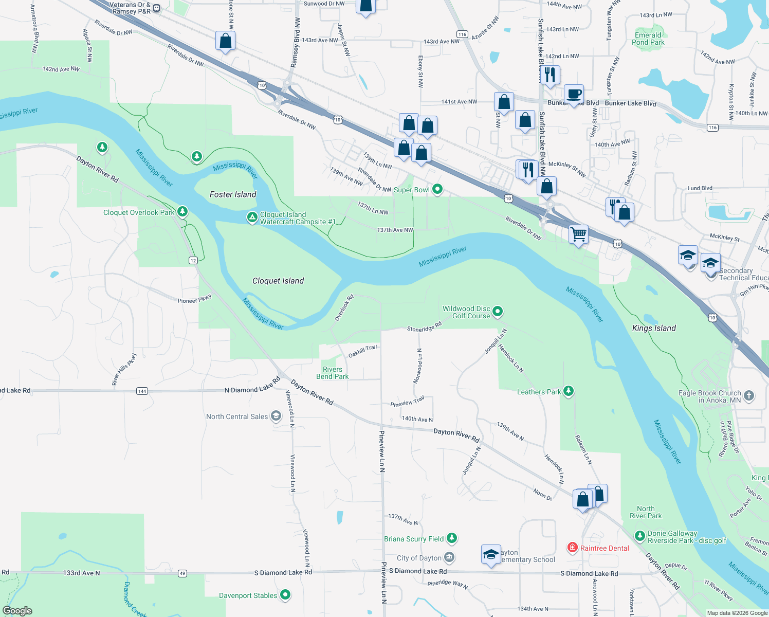 map of restaurants, bars, coffee shops, grocery stores, and more near 12621 Overlook Road in Dayton