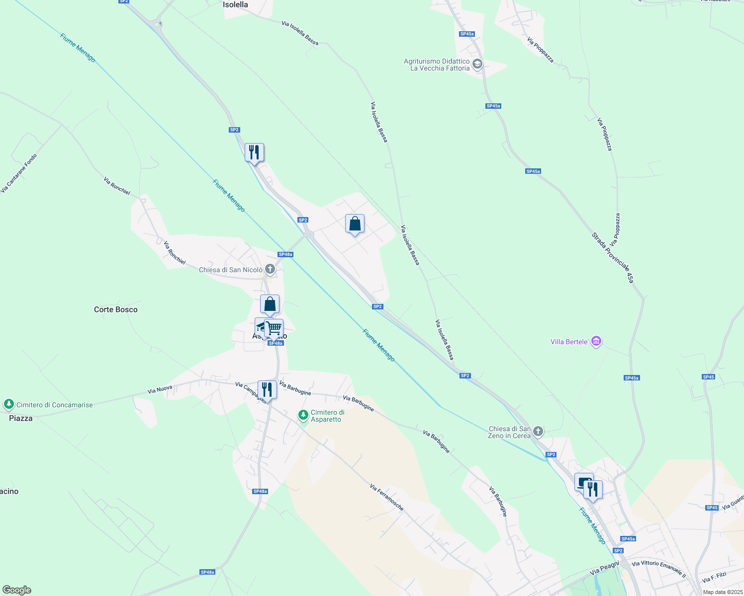 map of restaurants, bars, coffee shops, grocery stores, and more near 4 Via Isolella San P. in Asparetto