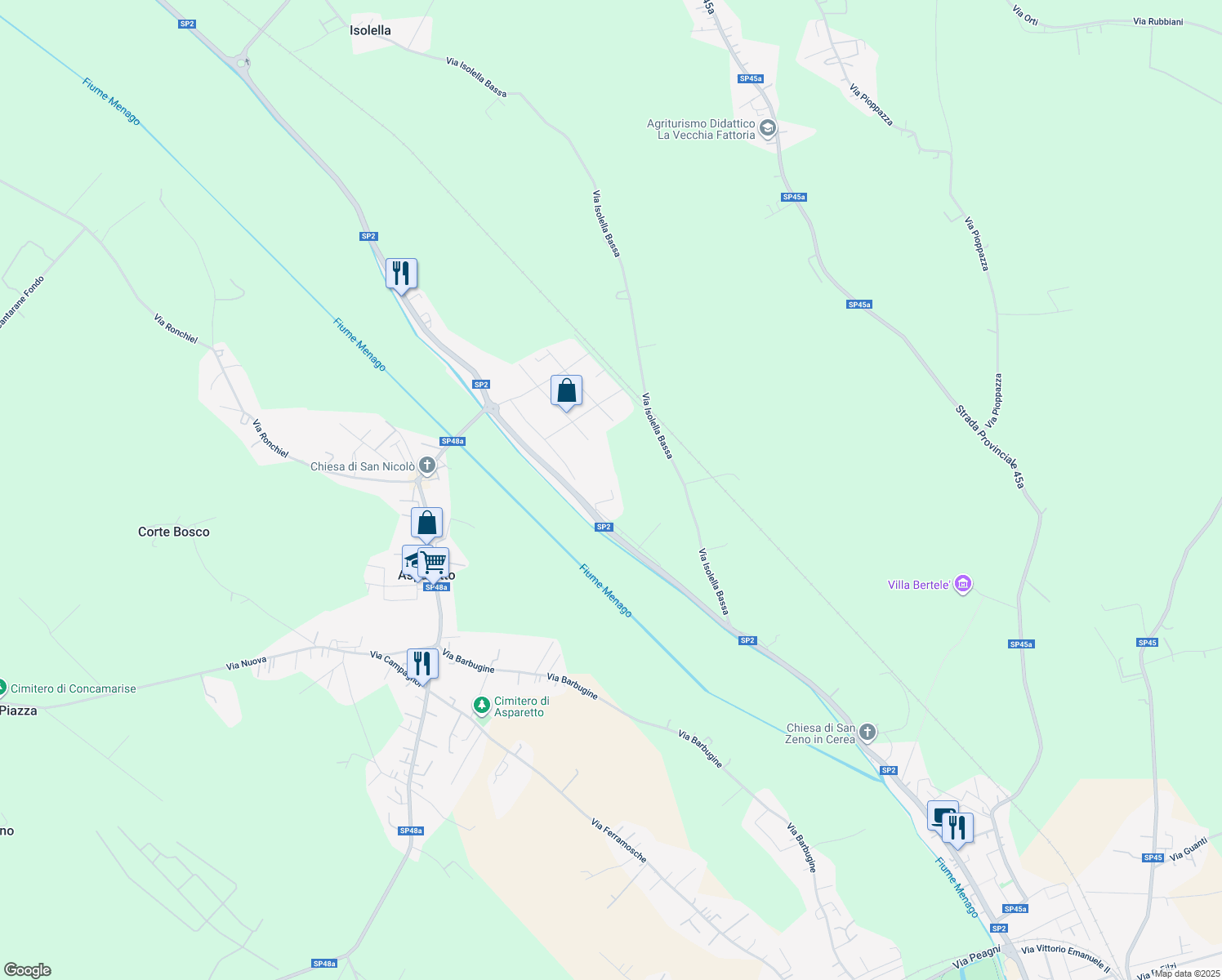 map of restaurants, bars, coffee shops, grocery stores, and more near 4 Via Isolella San P. in Asparetto