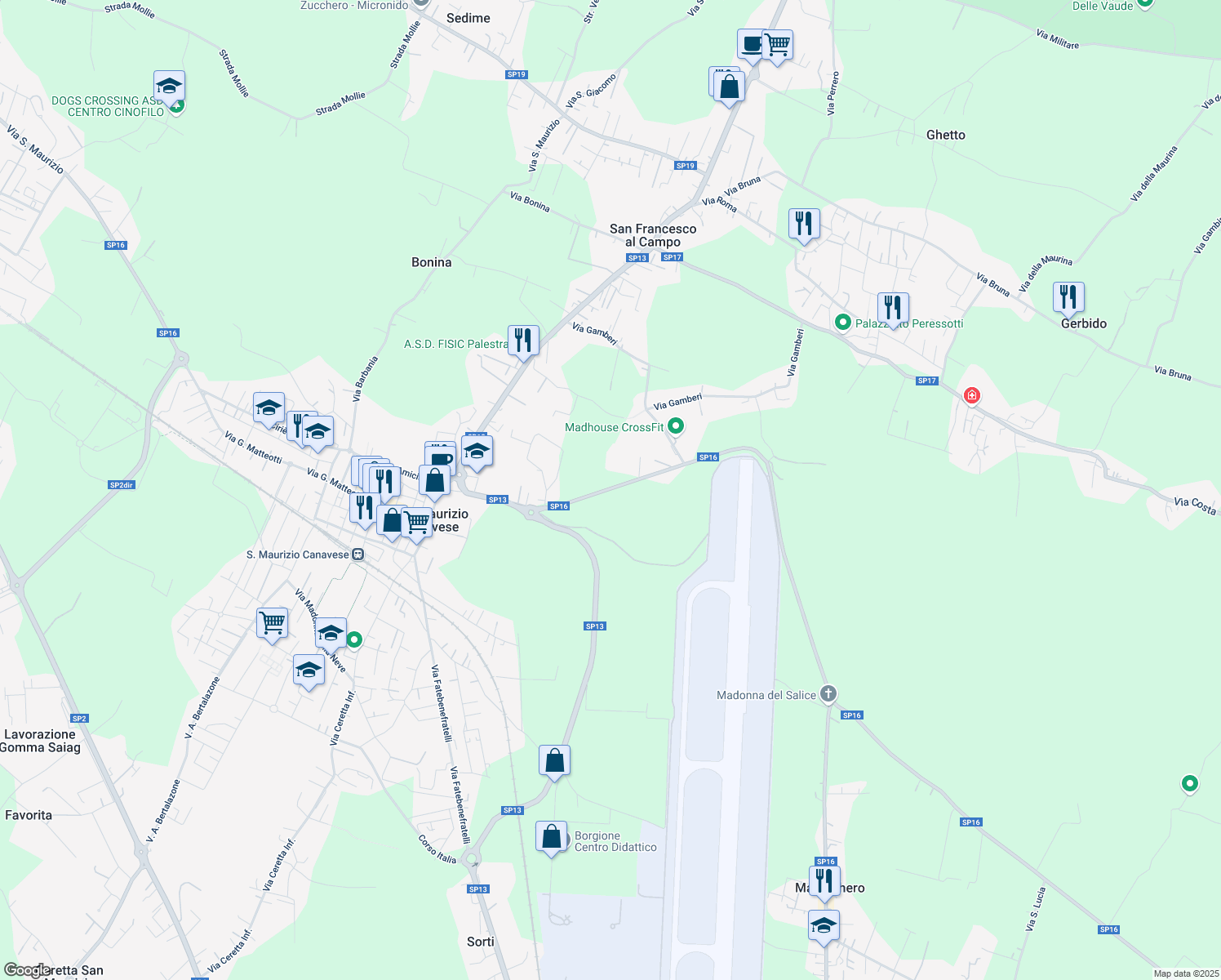map of restaurants, bars, coffee shops, grocery stores, and more near 7 Via Leinì in Città Metropolitana di Torino