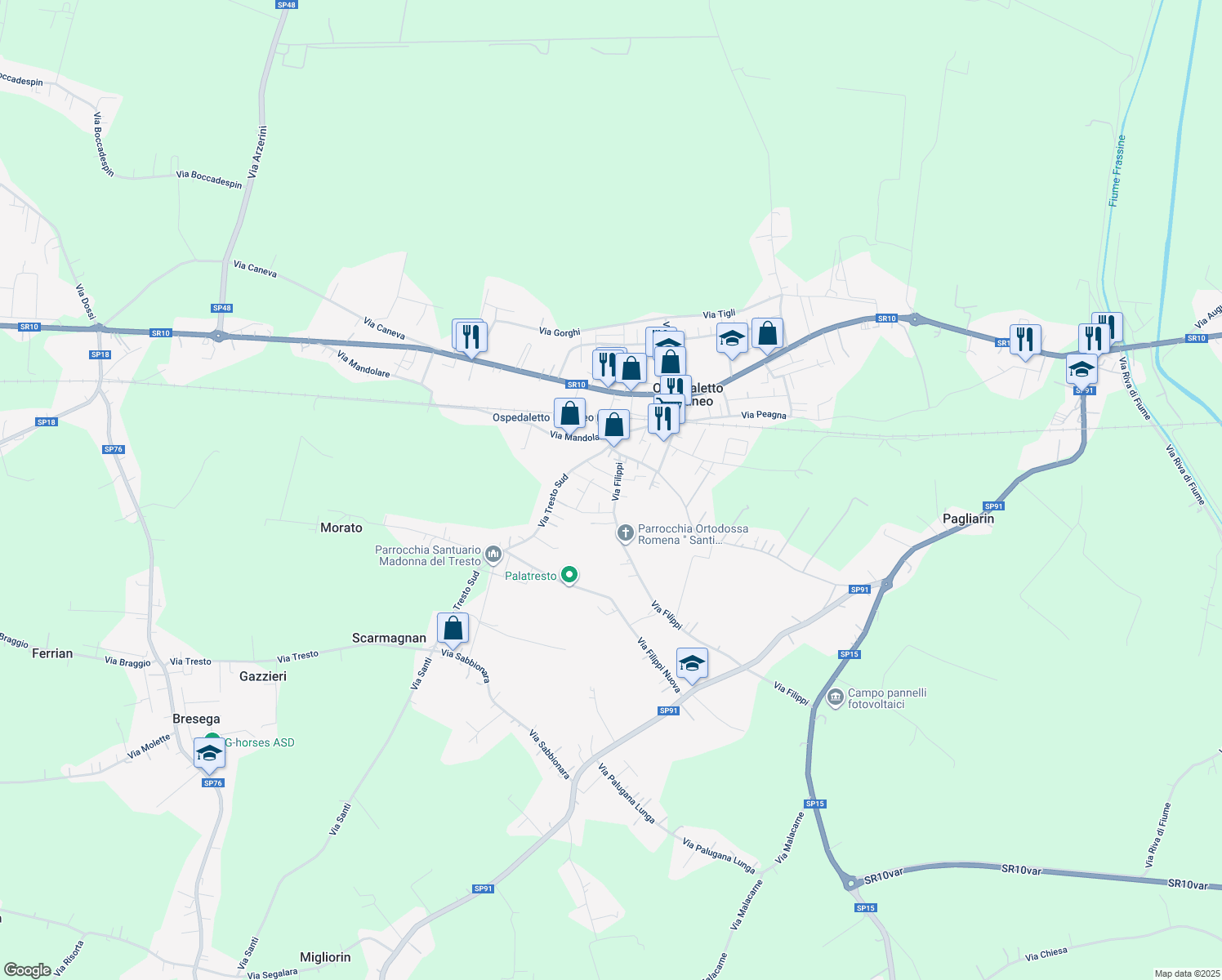 map of restaurants, bars, coffee shops, grocery stores, and more near 4 Via Pietro Nenni in Ospedaletto Euganeo