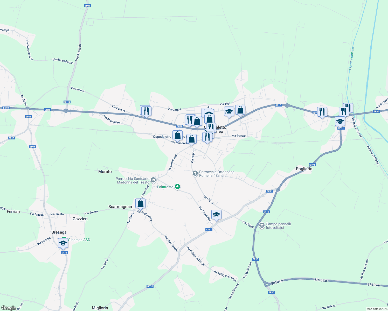 map of restaurants, bars, coffee shops, grocery stores, and more near 4 Via Pietro Nenni in Ospedaletto Euganeo