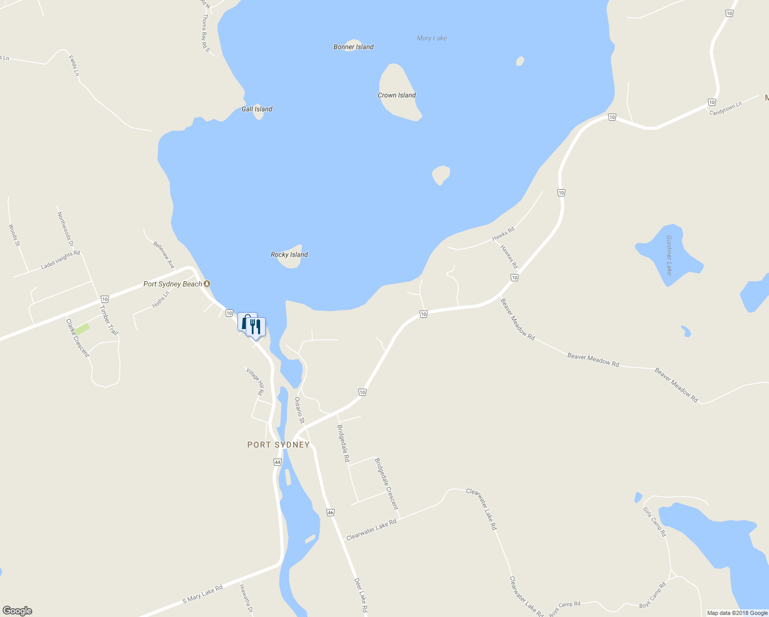 map of restaurants, bars, coffee shops, grocery stores, and more near 1008 Muskoka District Road 10 in Huntsville