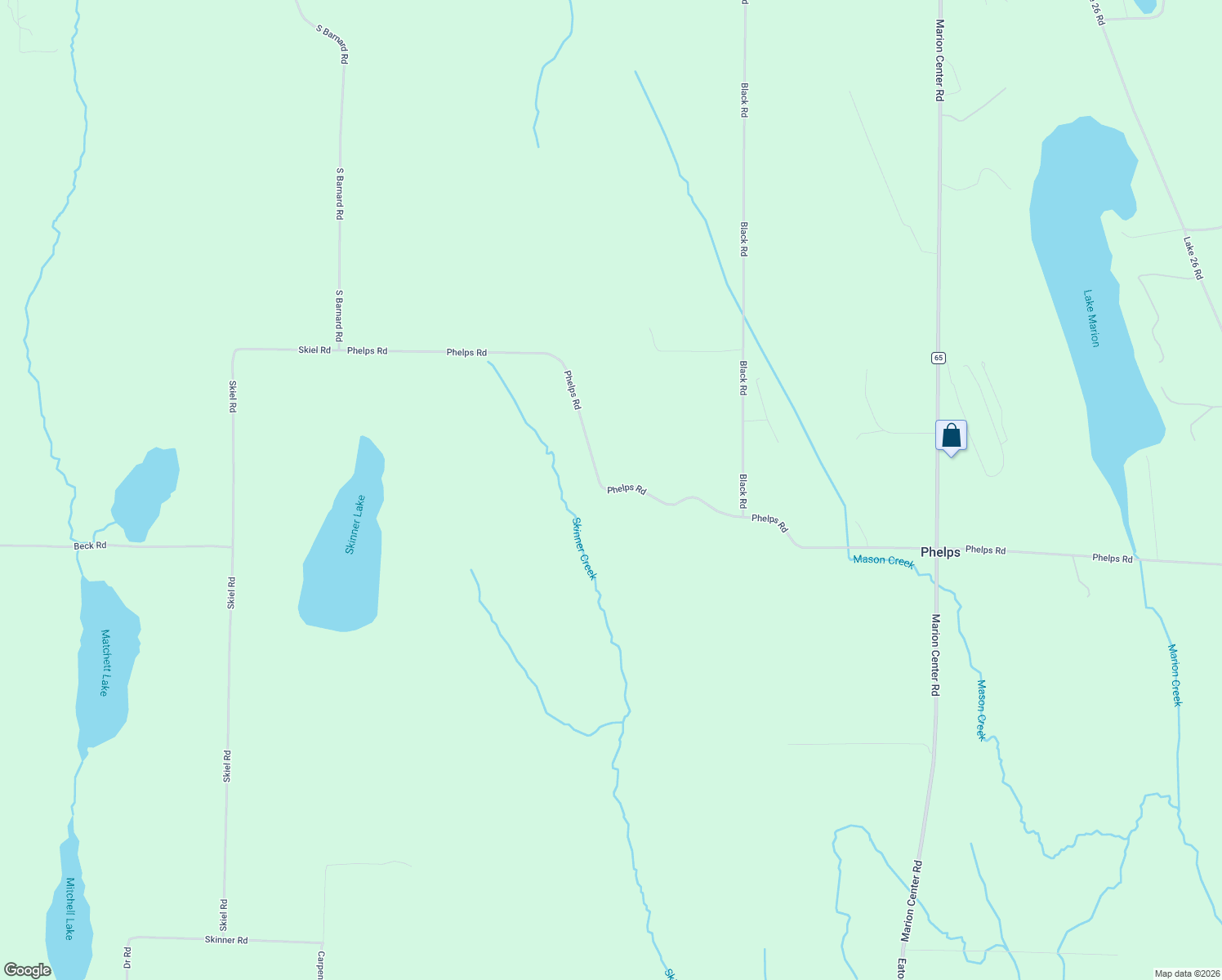map of restaurants, bars, coffee shops, grocery stores, and more near 14981 Phelps Road in Charlevoix