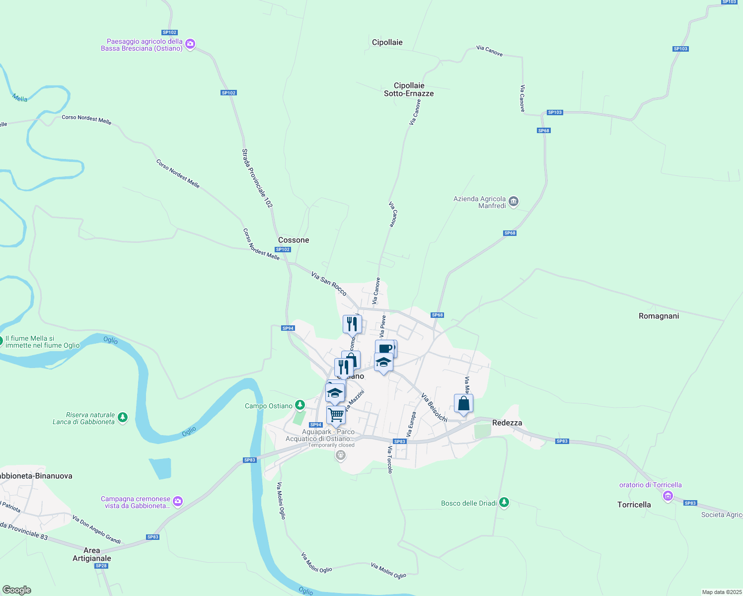 map of restaurants, bars, coffee shops, grocery stores, and more near 5 Via Canove in Ostiano