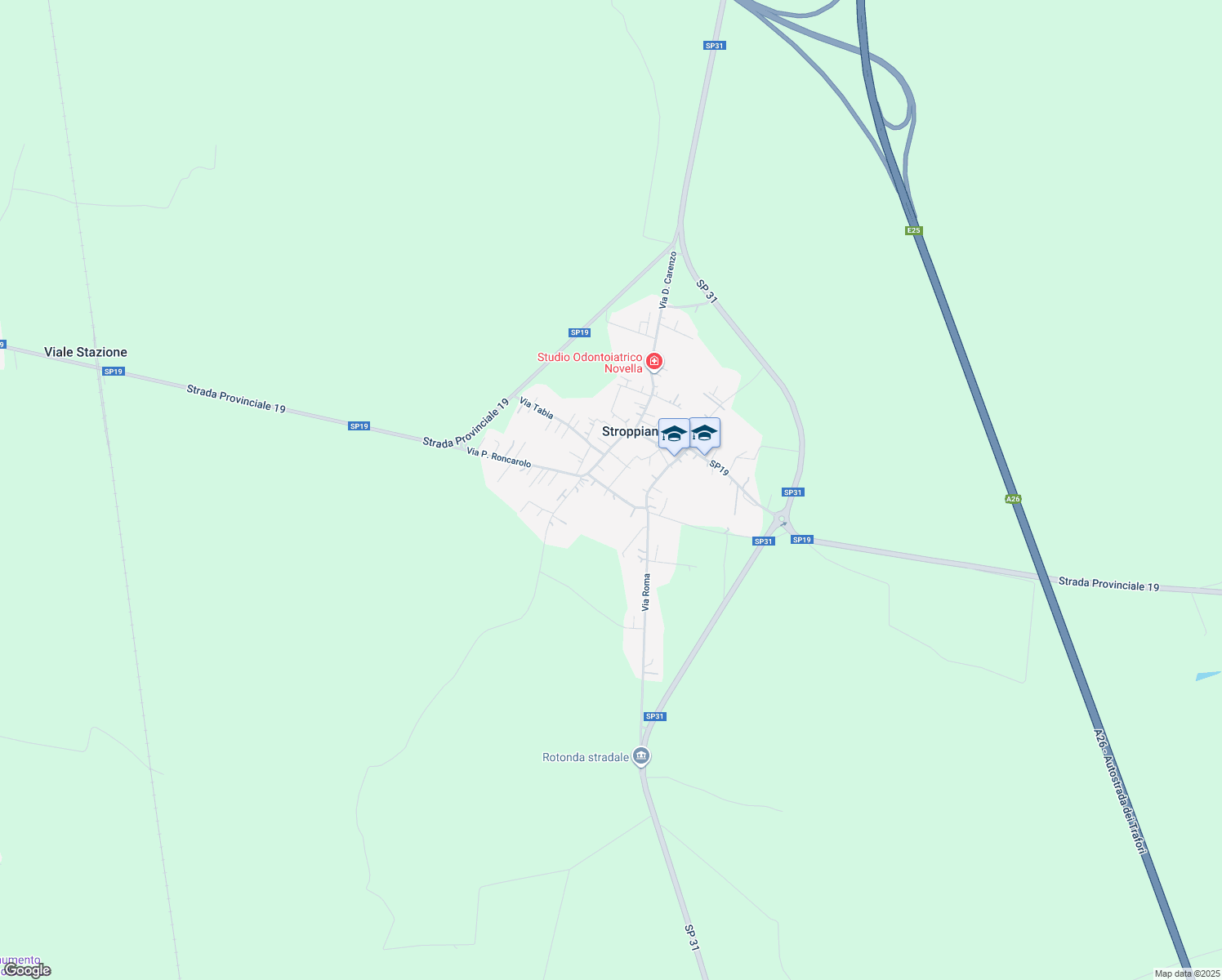 map of restaurants, bars, coffee shops, grocery stores, and more near 19I Via Bernardino Palestro in Stroppiana
