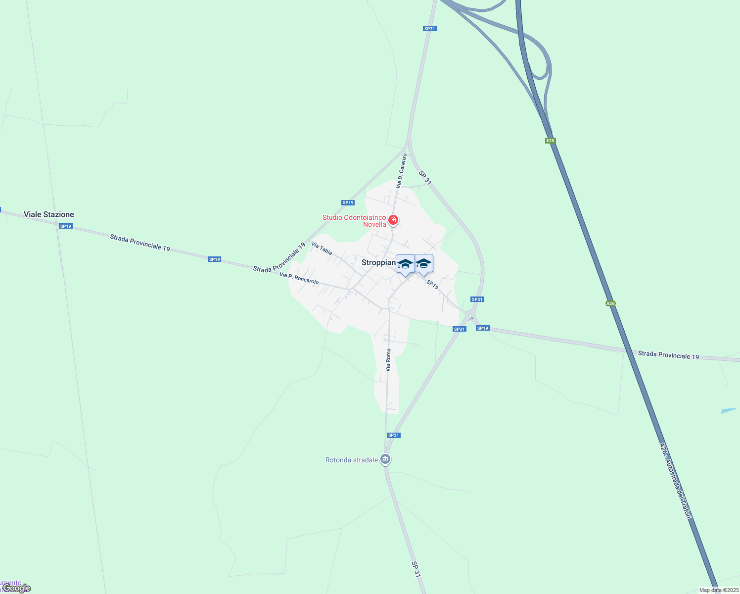 map of restaurants, bars, coffee shops, grocery stores, and more near 19I Via Bernardino Palestro in Stroppiana