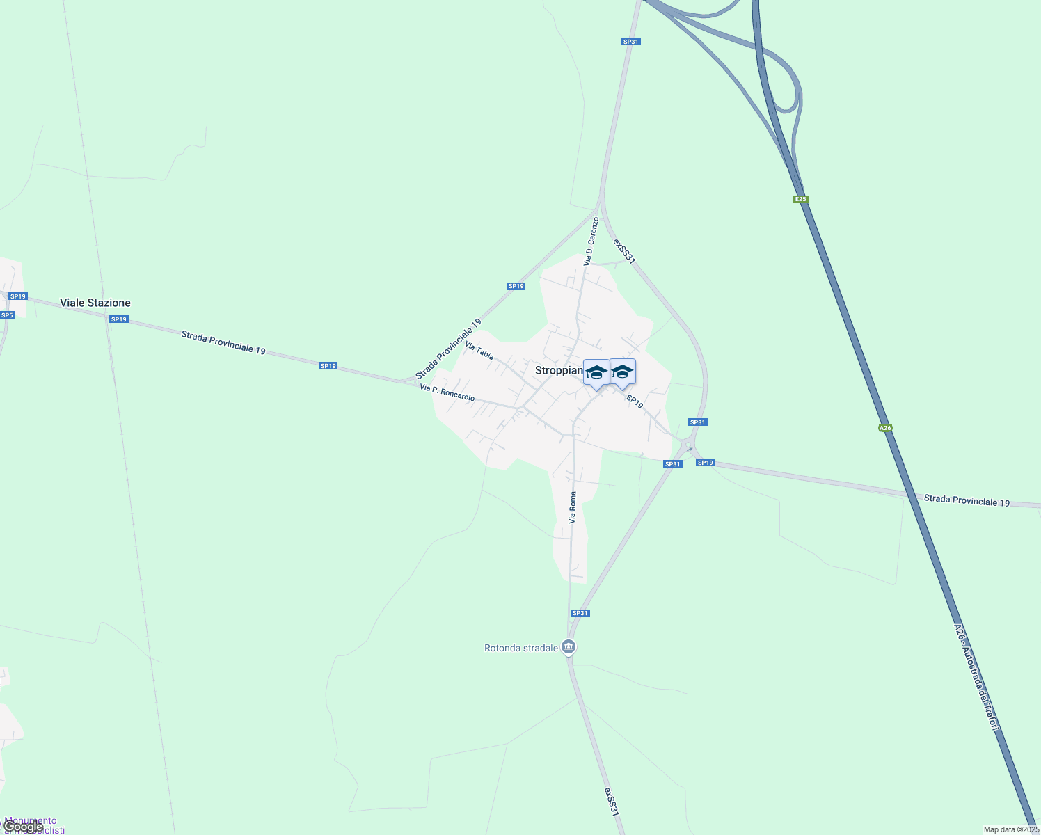 map of restaurants, bars, coffee shops, grocery stores, and more near 1 Via V. Veneto in Stroppiana