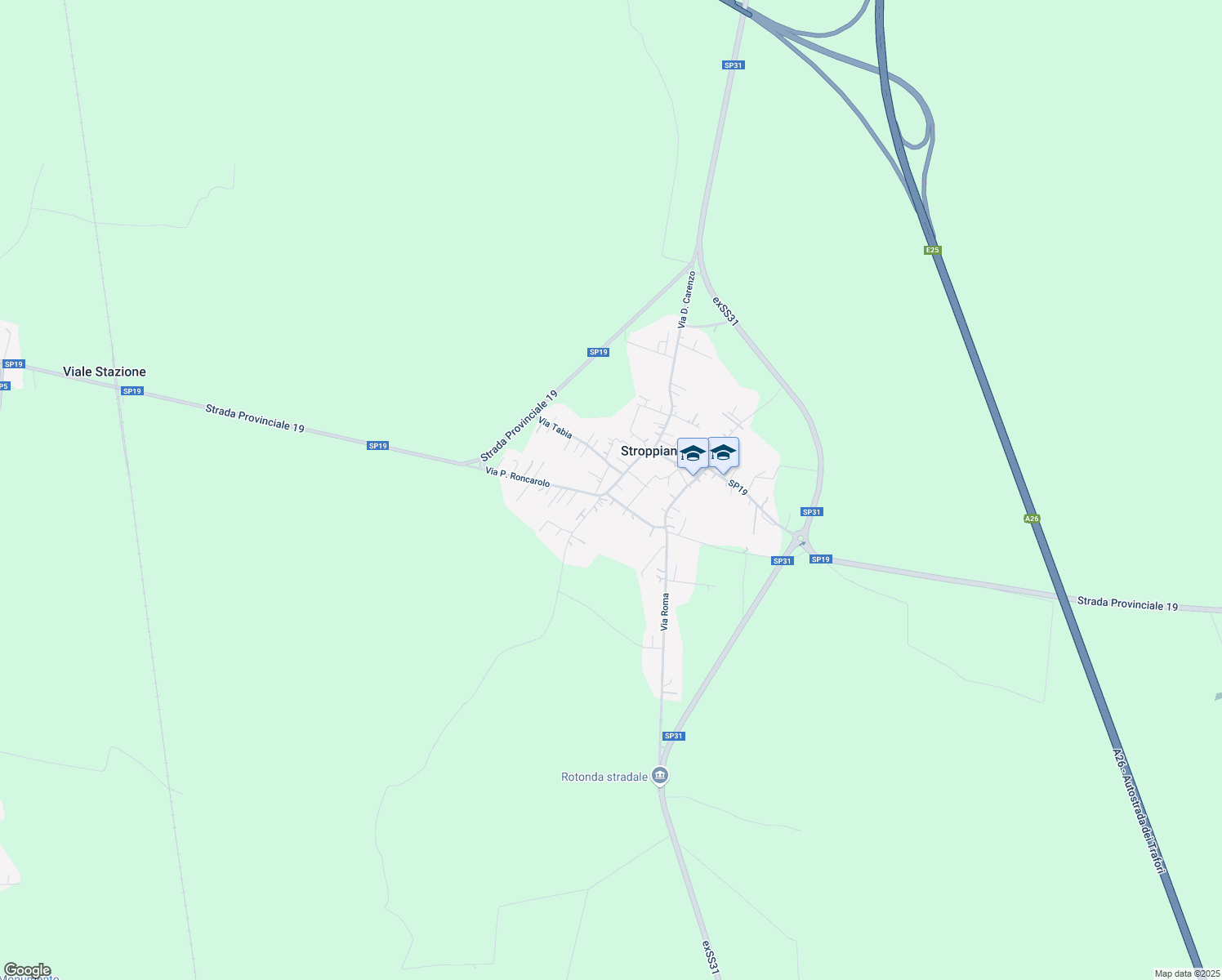 map of restaurants, bars, coffee shops, grocery stores, and more near 1 Via V. Veneto in Stroppiana