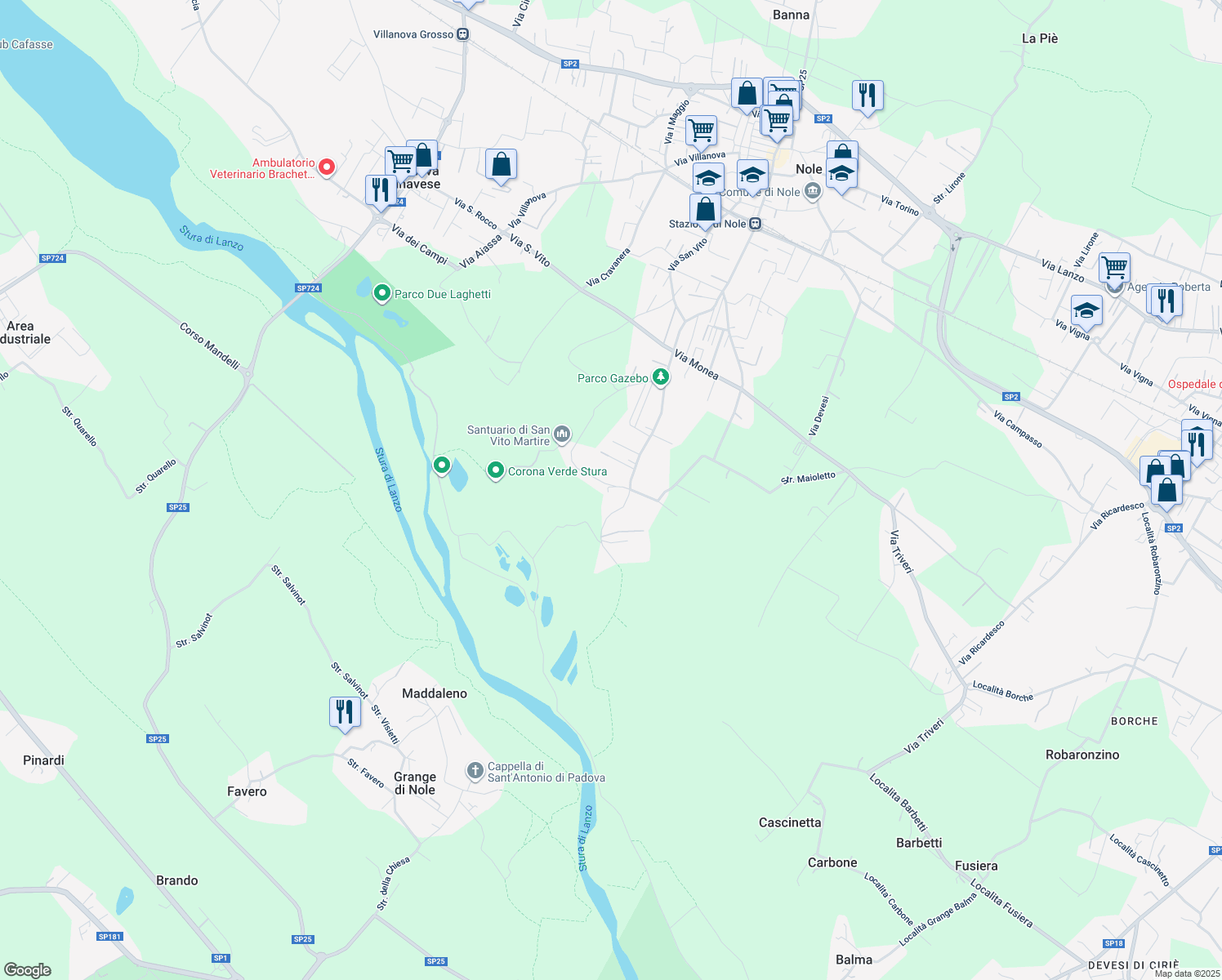 map of restaurants, bars, coffee shops, grocery stores, and more near 8 Via Amianto in Nole