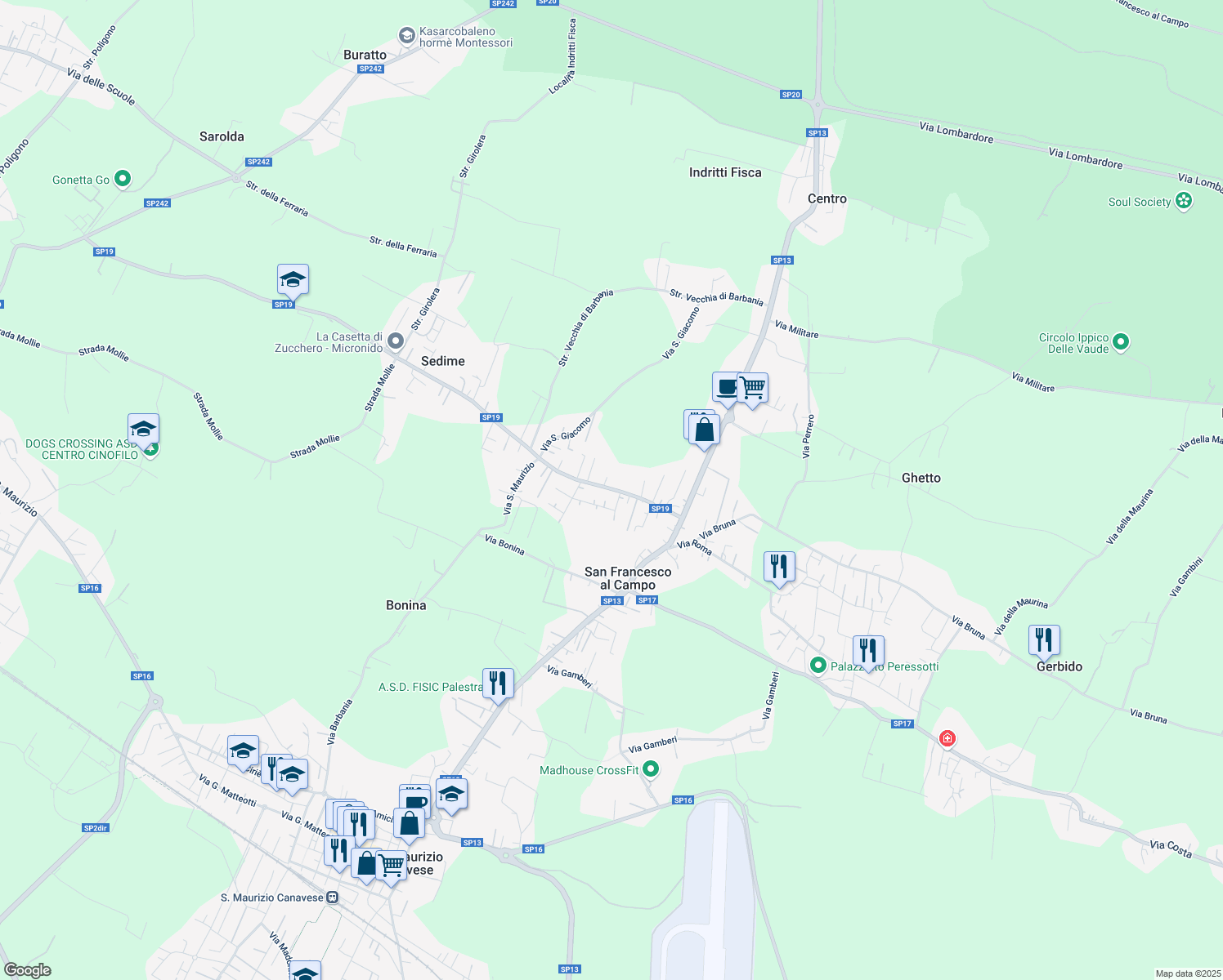 map of restaurants, bars, coffee shops, grocery stores, and more near 44 Via San Carlo n.50 in San Francesco Al Campo
