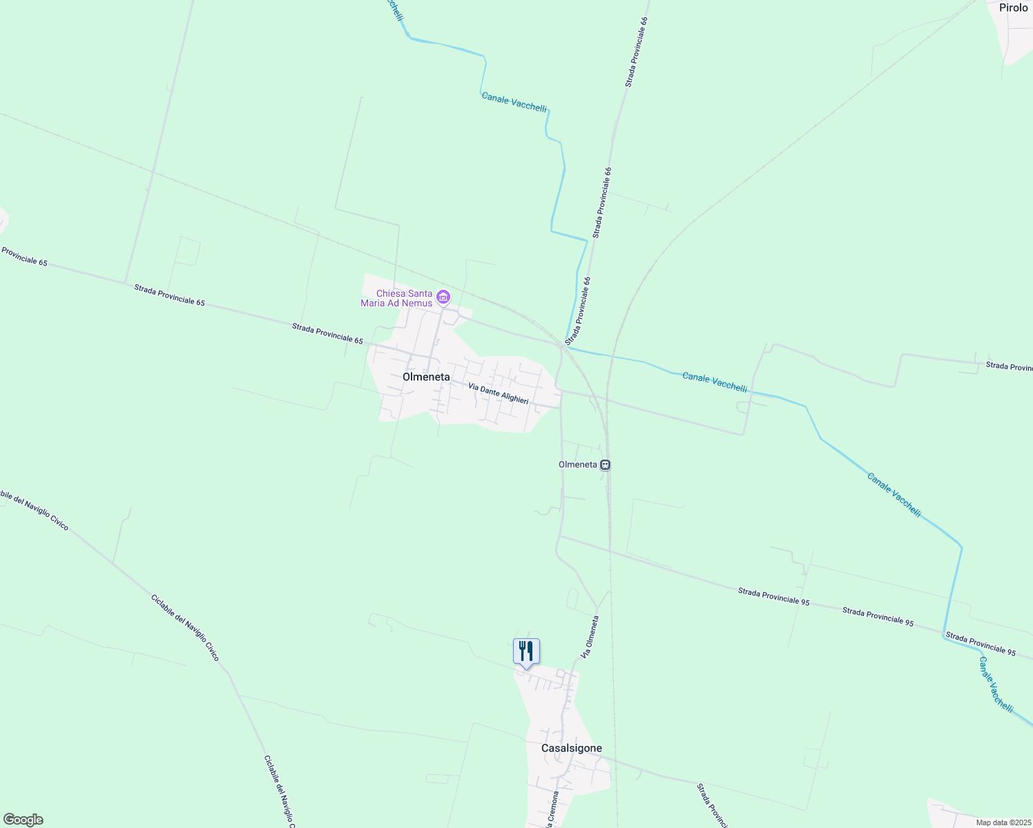map of restaurants, bars, coffee shops, grocery stores, and more near 25M Via Boldori Attilio in Olmeneta
