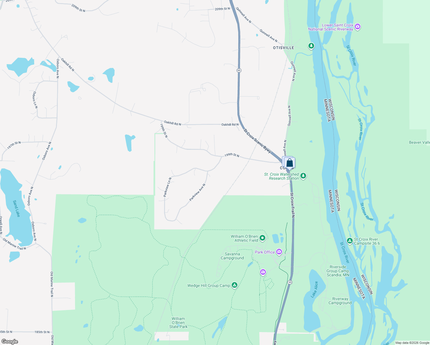 map of restaurants, bars, coffee shops, grocery stores, and more near 19727 Parkview Avenue North in Scandia