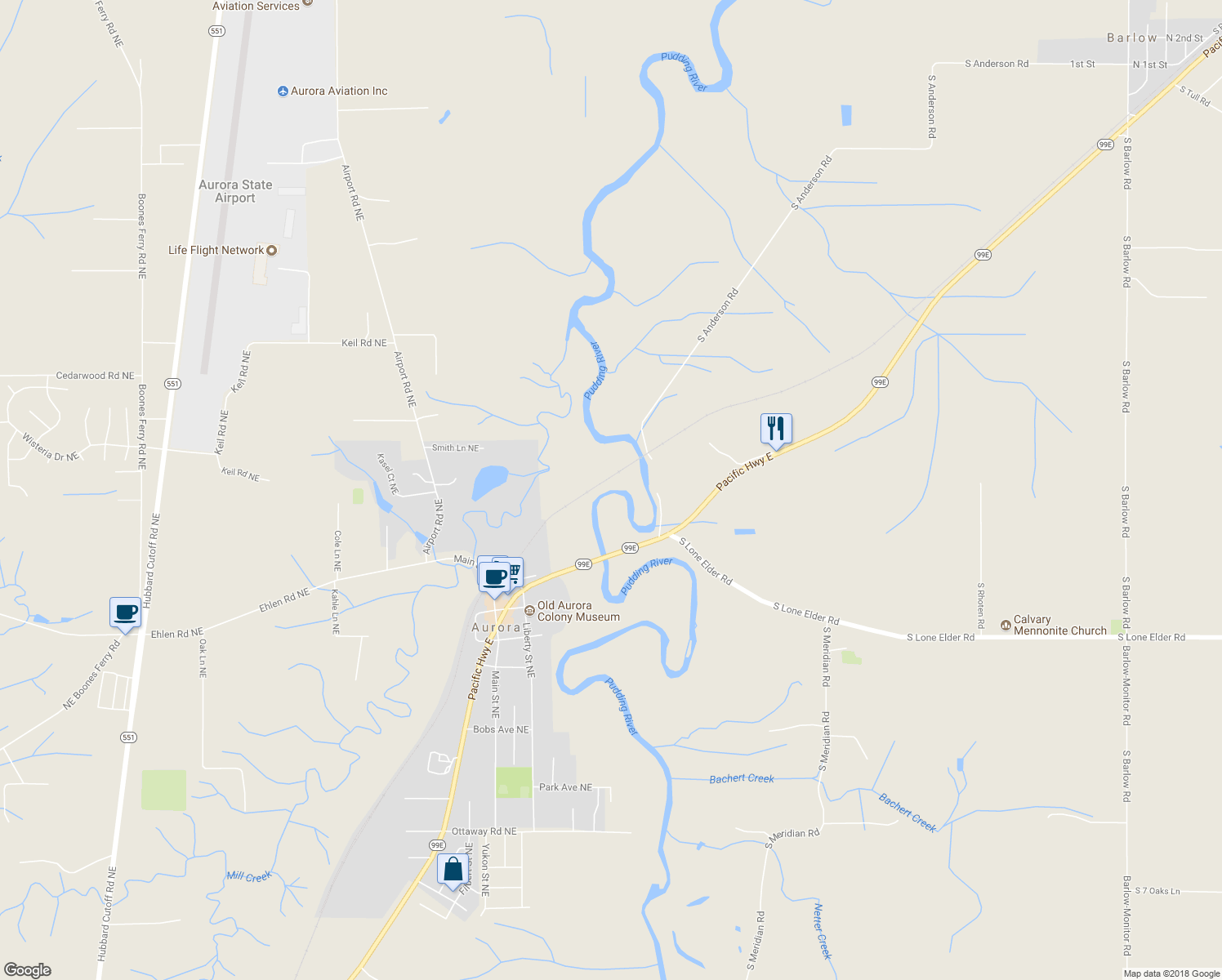 map of restaurants, bars, coffee shops, grocery stores, and more near 5601 South Anderson Road in Aurora