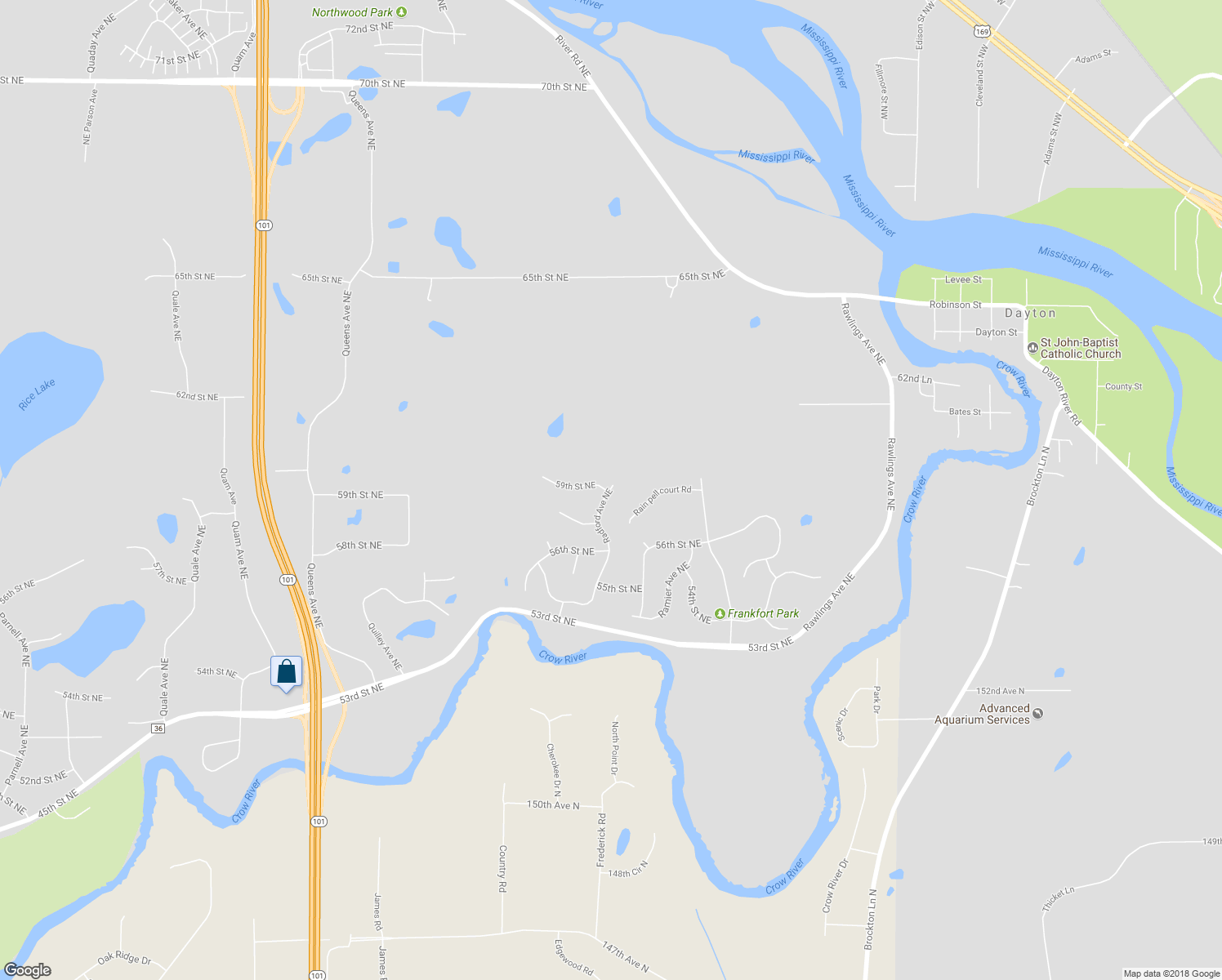 map of restaurants, bars, coffee shops, grocery stores, and more near 5944 Radford Avenue Northeast in Otsego