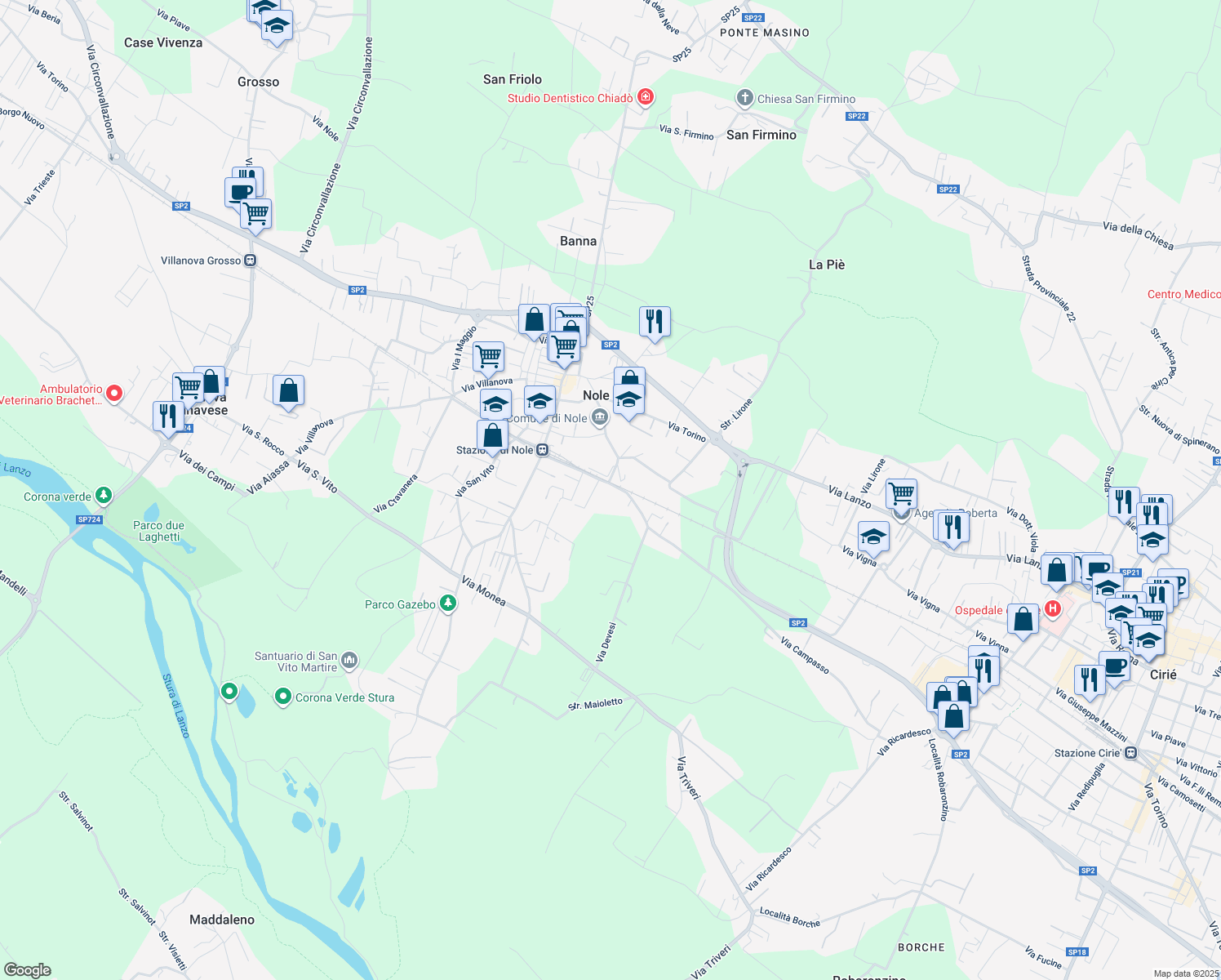 map of restaurants, bars, coffee shops, grocery stores, and more near 20 Via Devesi in Nole