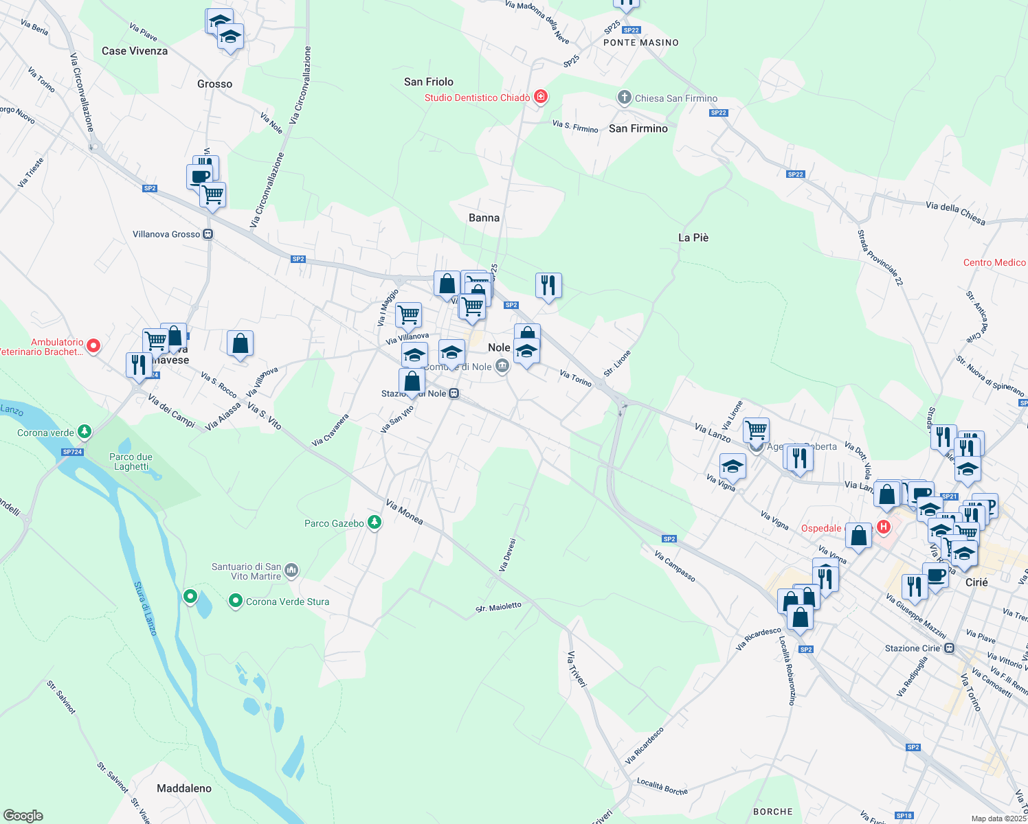 map of restaurants, bars, coffee shops, grocery stores, and more near 20 Via Devesi in Nole