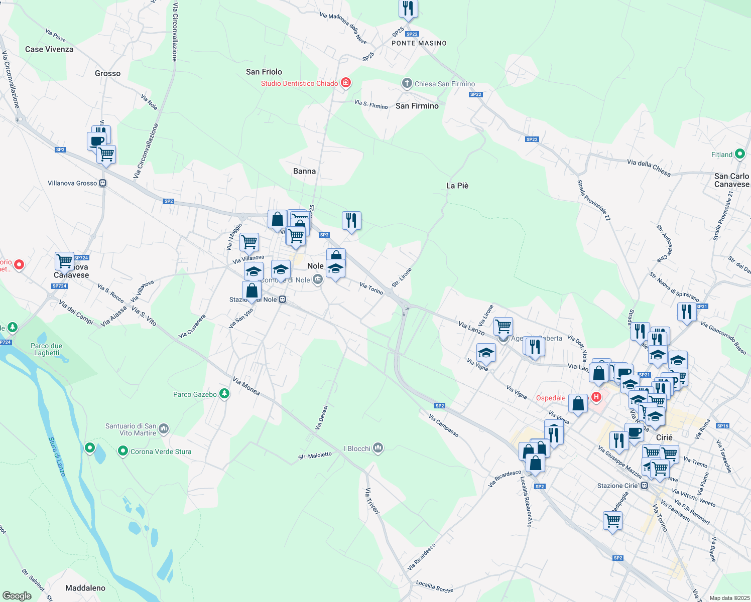 map of restaurants, bars, coffee shops, grocery stores, and more near 4 Strada Barotto in Nole