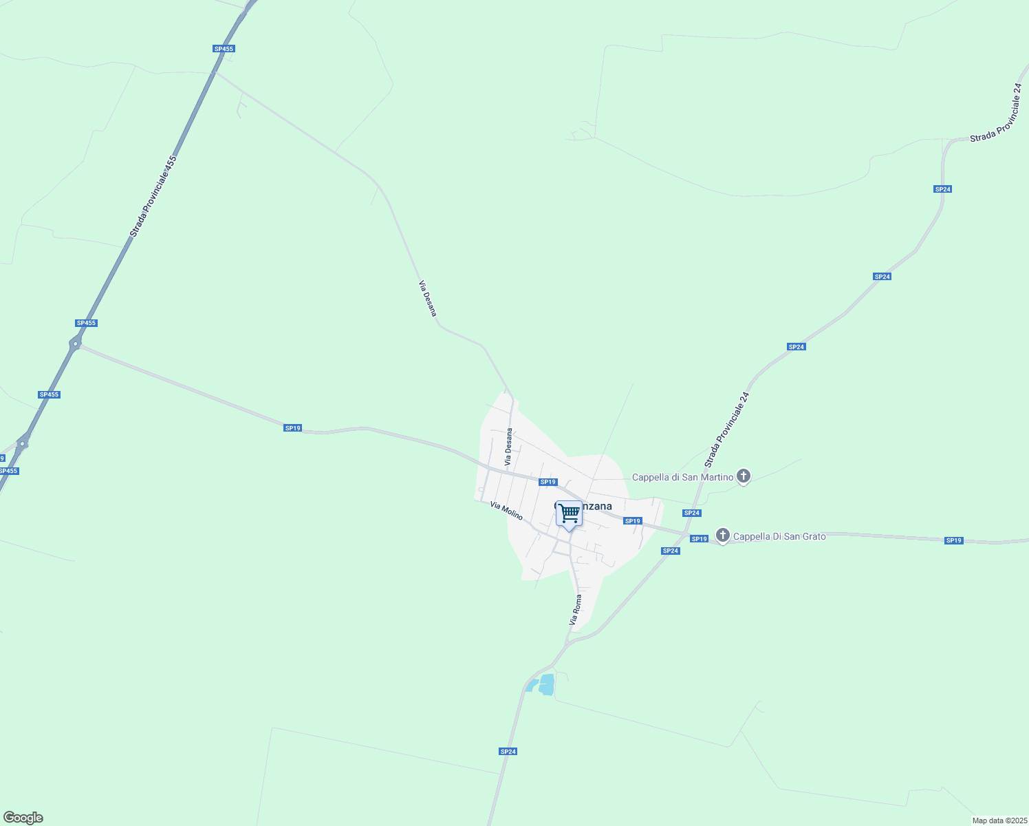 map of restaurants, bars, coffee shops, grocery stores, and more near 82 Via Desana in Costanzana
