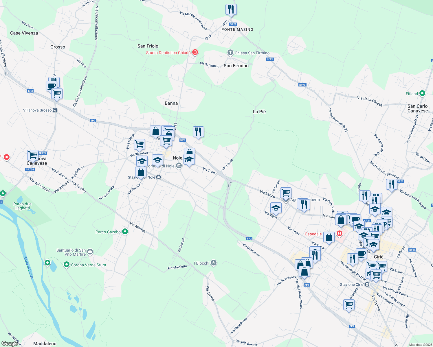 map of restaurants, bars, coffee shops, grocery stores, and more near 4 Strada Barotto in Nole