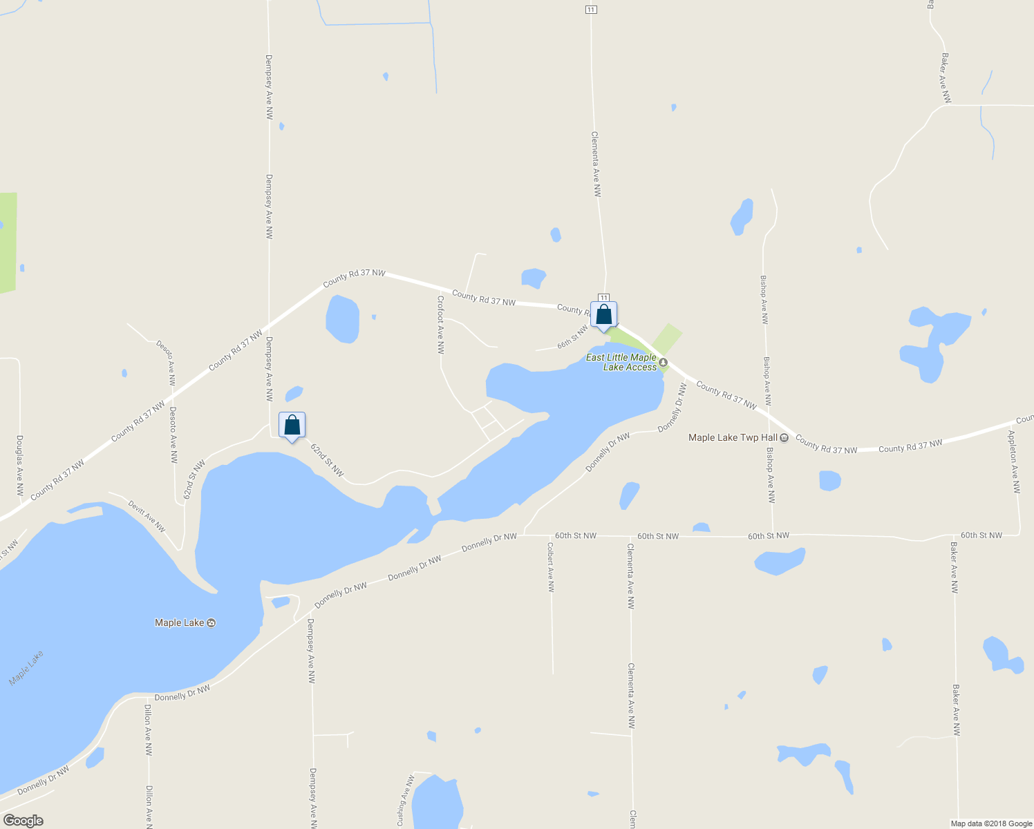 map of restaurants, bars, coffee shops, grocery stores, and more near 2256 62nd Street Northwest in Maple Lake