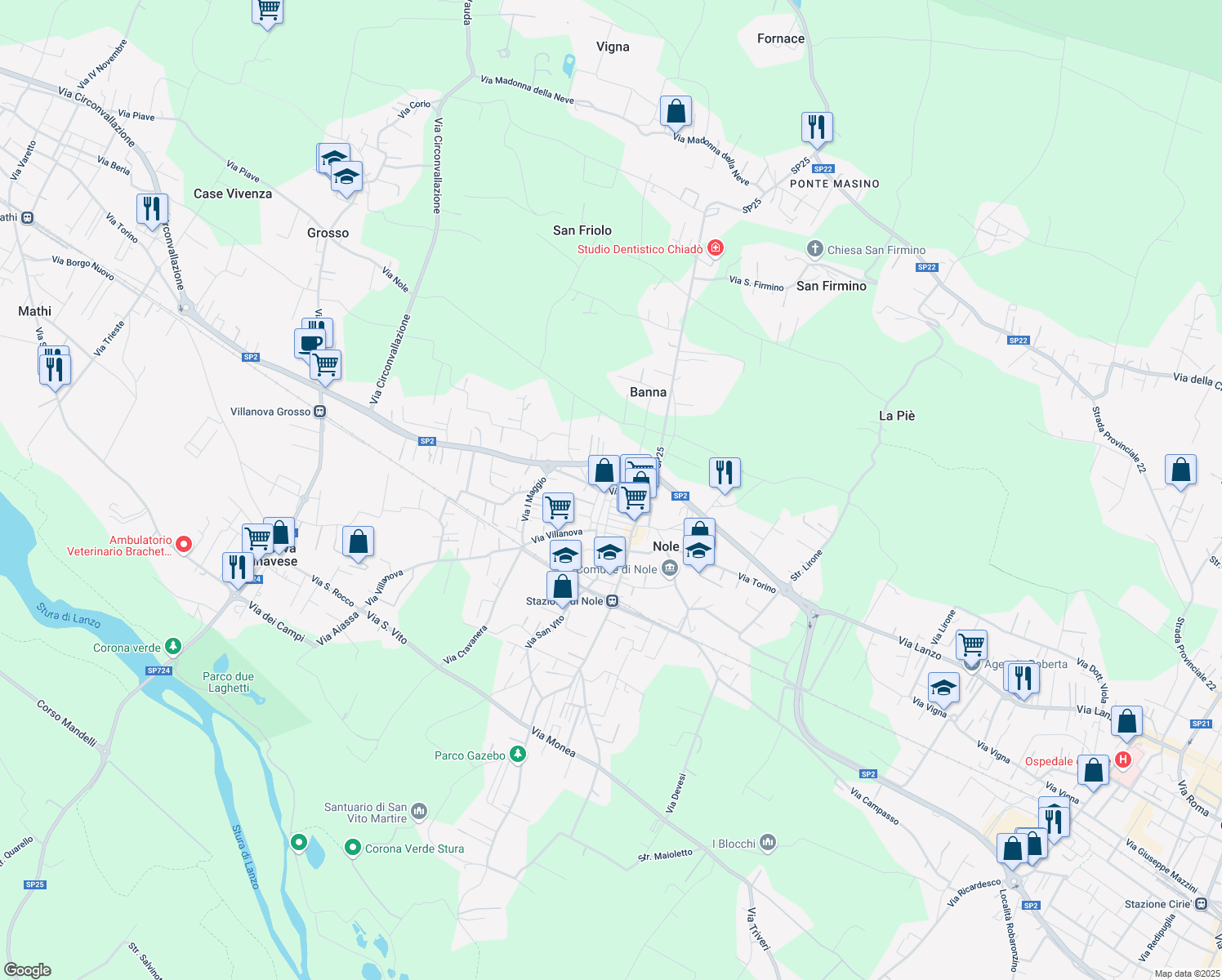 map of restaurants, bars, coffee shops, grocery stores, and more near 3 Via Banna in Nole