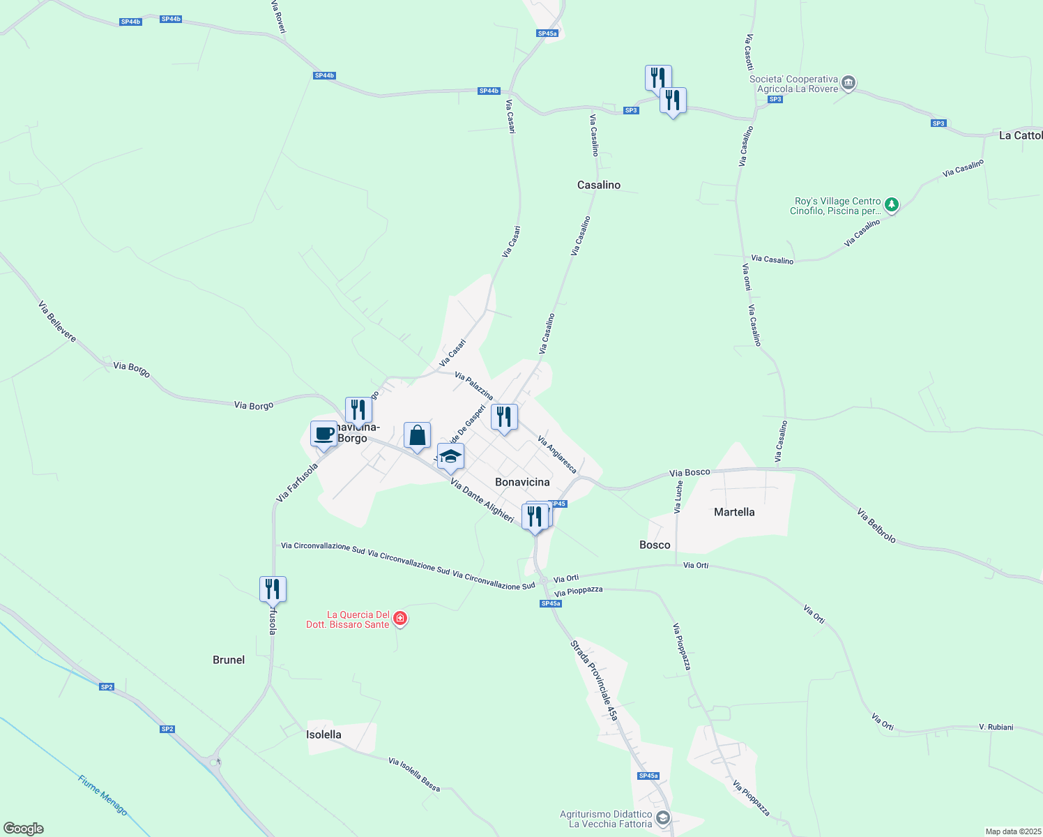map of restaurants, bars, coffee shops, grocery stores, and more near 17A Via Angiaresca in Bonavicina