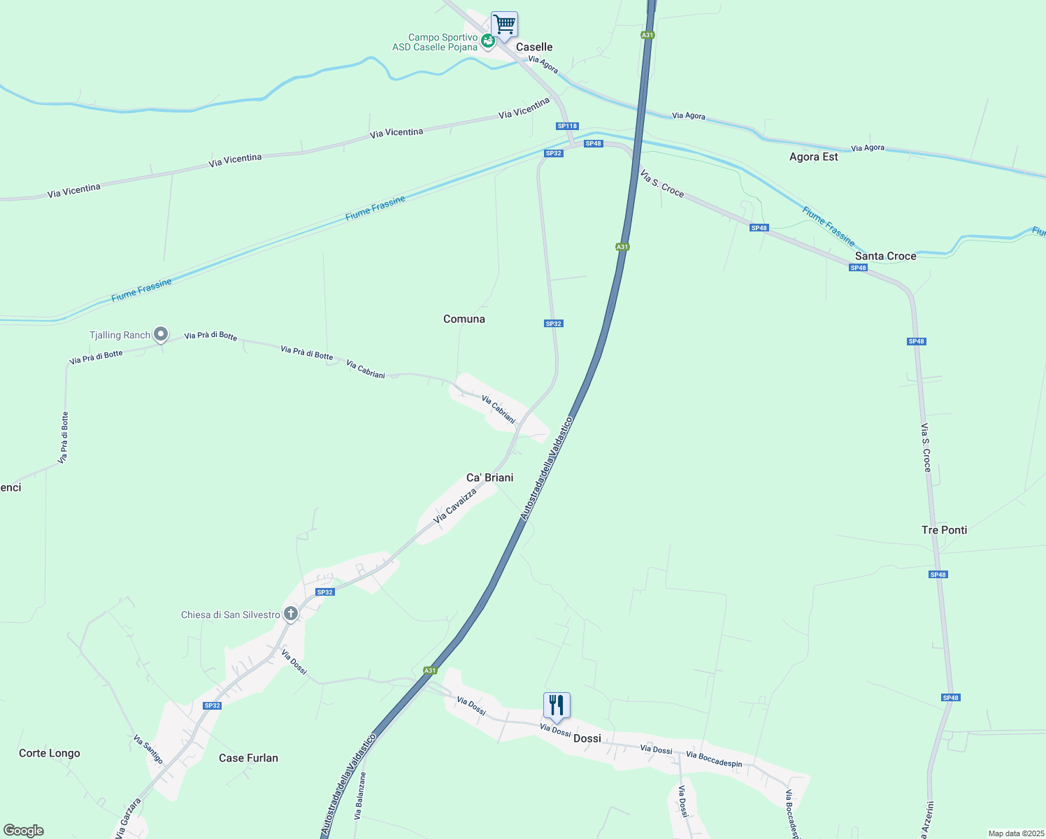 map of restaurants, bars, coffee shops, grocery stores, and more near 2 Via Cabriani in Ca' Briani