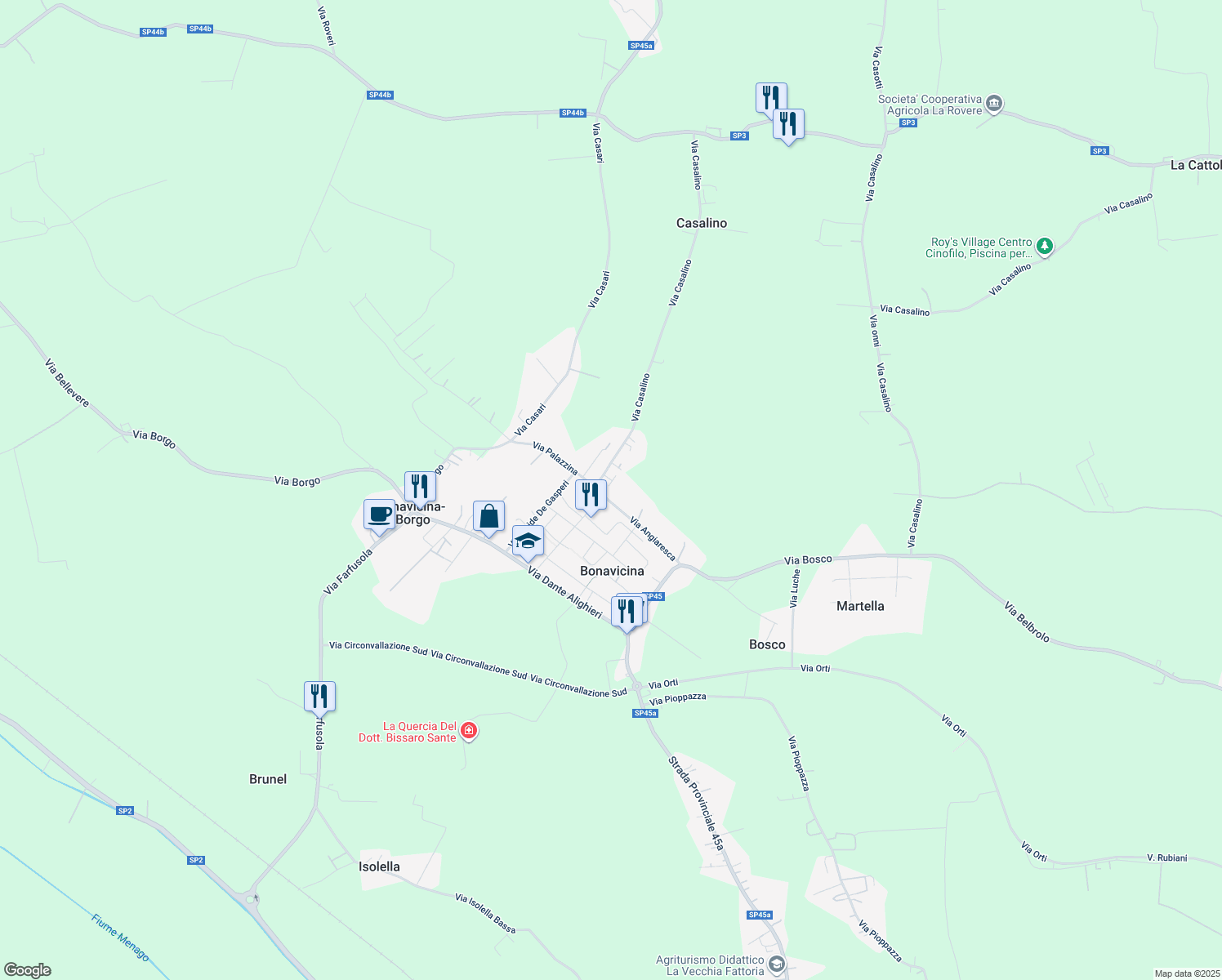 map of restaurants, bars, coffee shops, grocery stores, and more near 17A Via Angiaresca in Bonavicina
