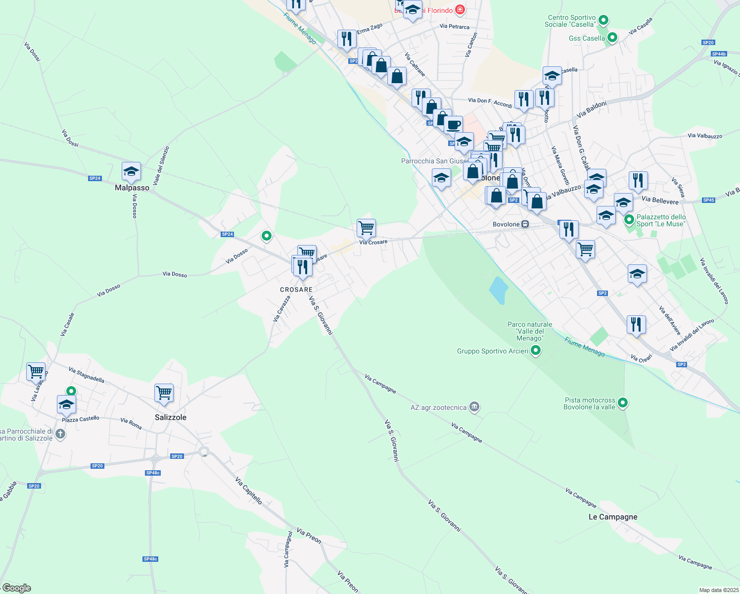 map of restaurants, bars, coffee shops, grocery stores, and more near 42 Via Prato Pelagal in Provincia di Verona