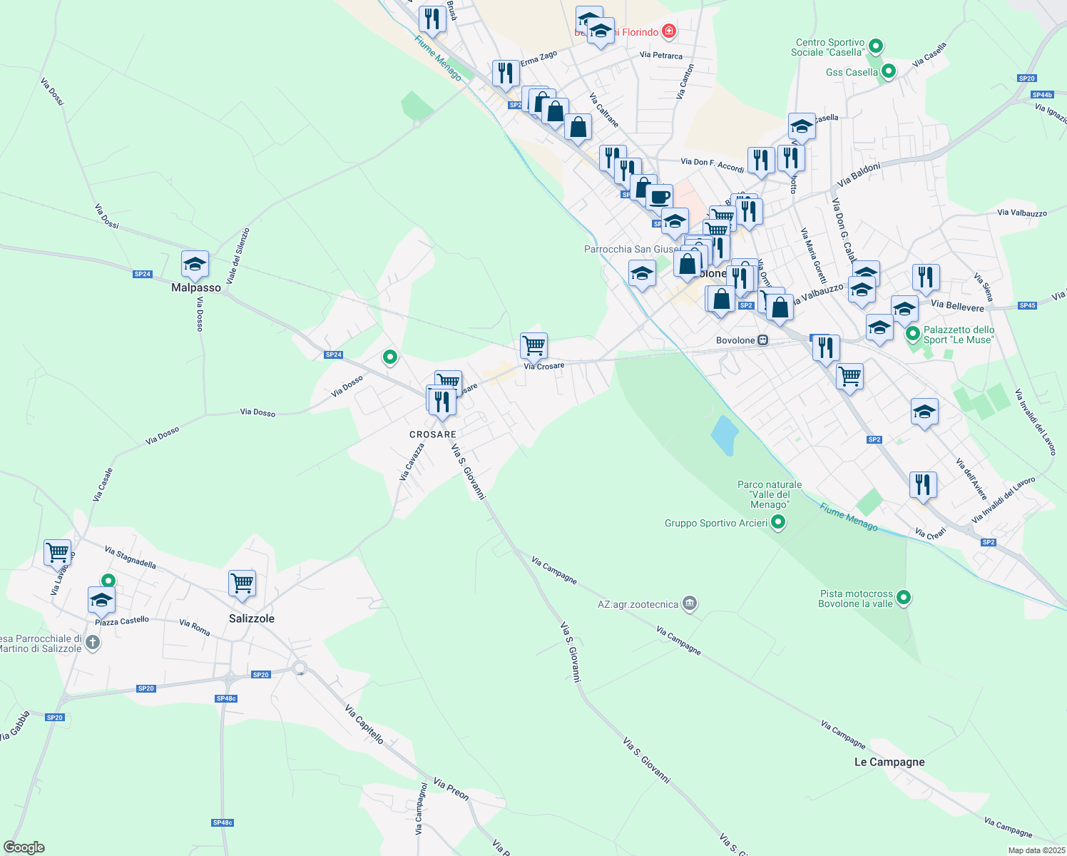 map of restaurants, bars, coffee shops, grocery stores, and more near 42 Via Prato Pelagal in Provincia di Verona