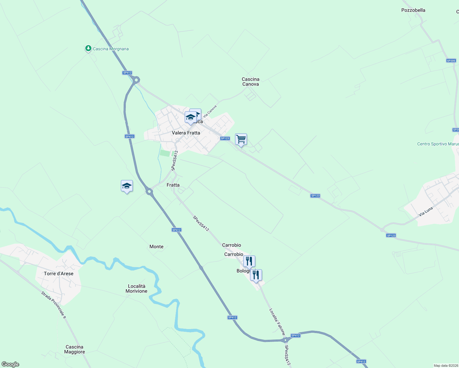 map of restaurants, bars, coffee shops, grocery stores, and more near in Province of Lodi