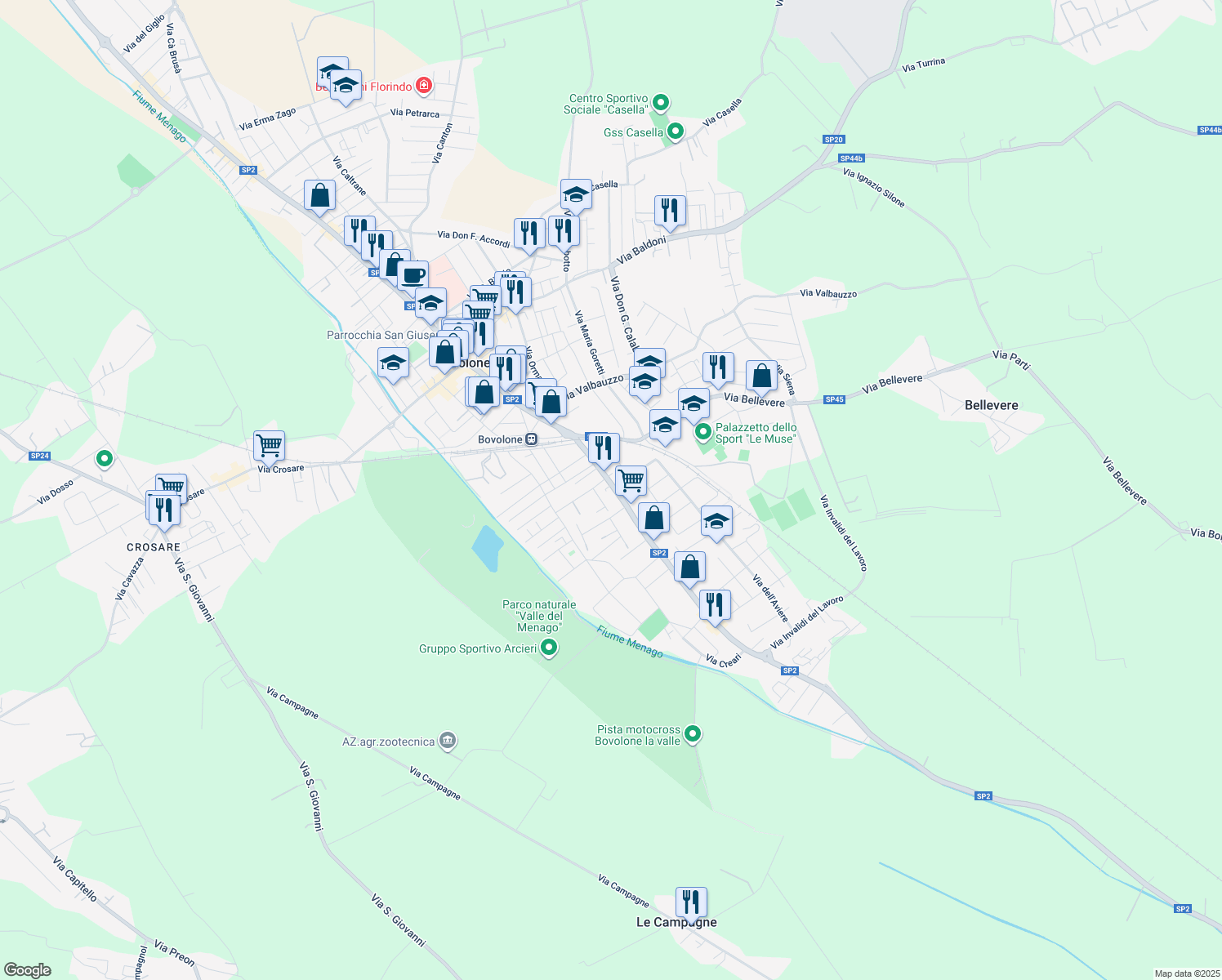map of restaurants, bars, coffee shops, grocery stores, and more near 29 Via San Pierino in Bovolone