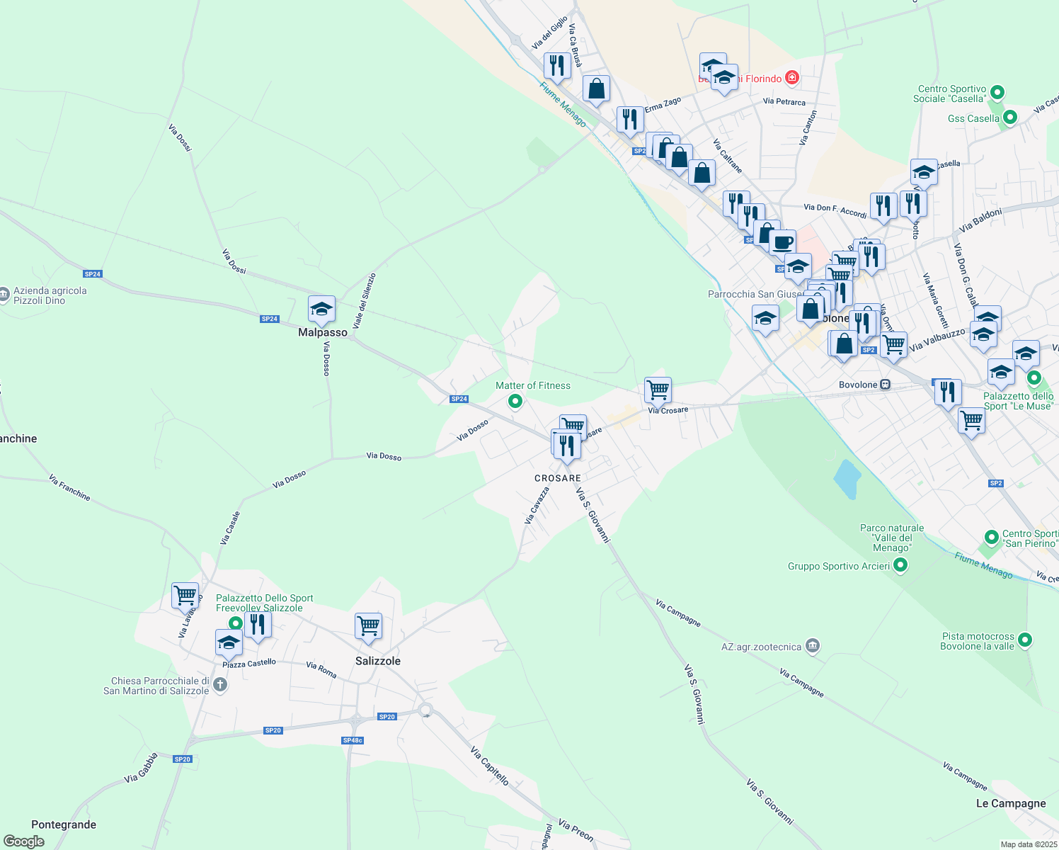 map of restaurants, bars, coffee shops, grocery stores, and more near 3 Via Dossi in Bovolone