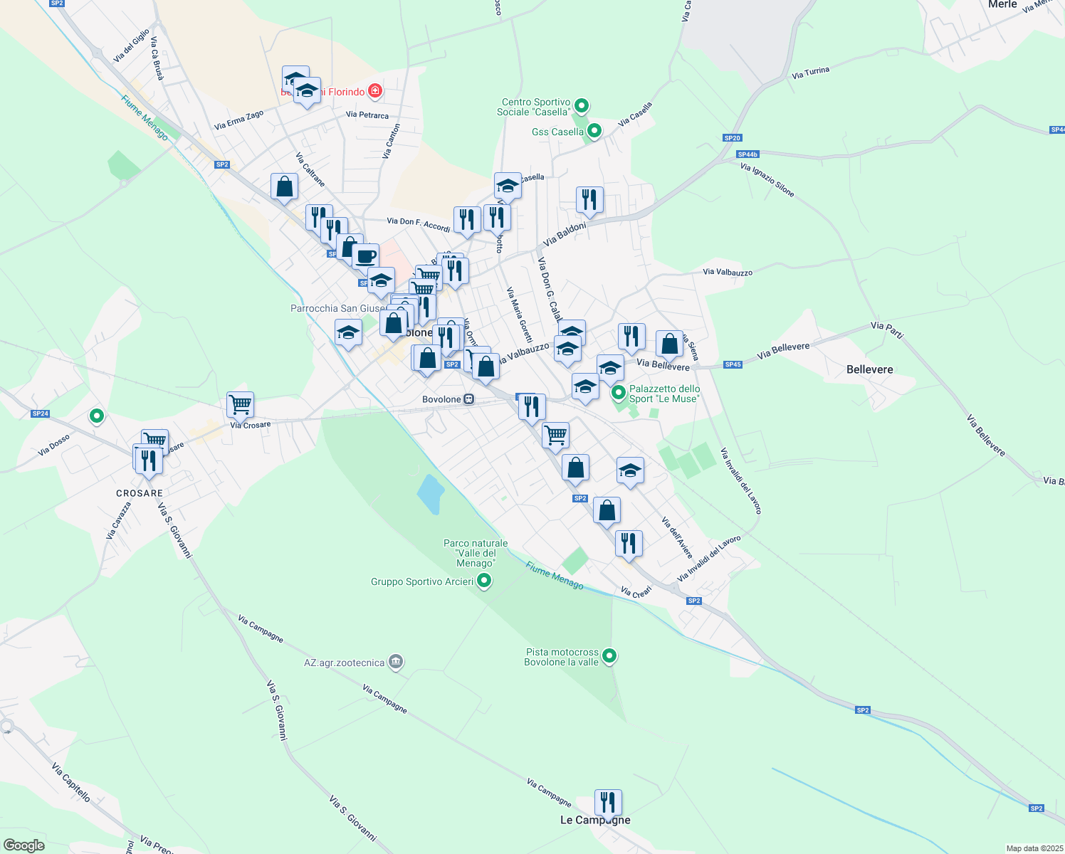 map of restaurants, bars, coffee shops, grocery stores, and more near 29 Via San Pierino in Bovolone