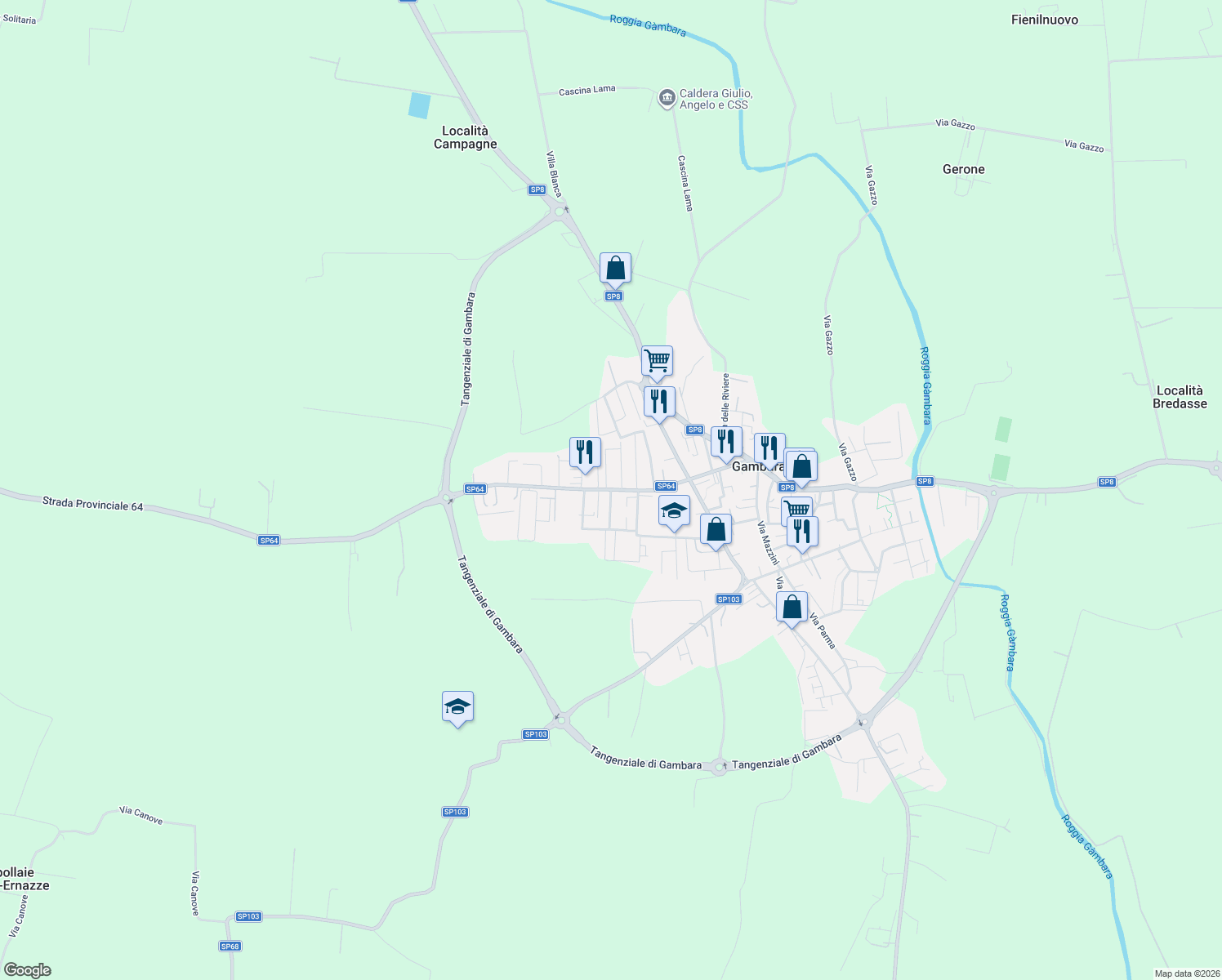 map of restaurants, bars, coffee shops, grocery stores, and more near 9 Via Martiri della Libertà in Gambara