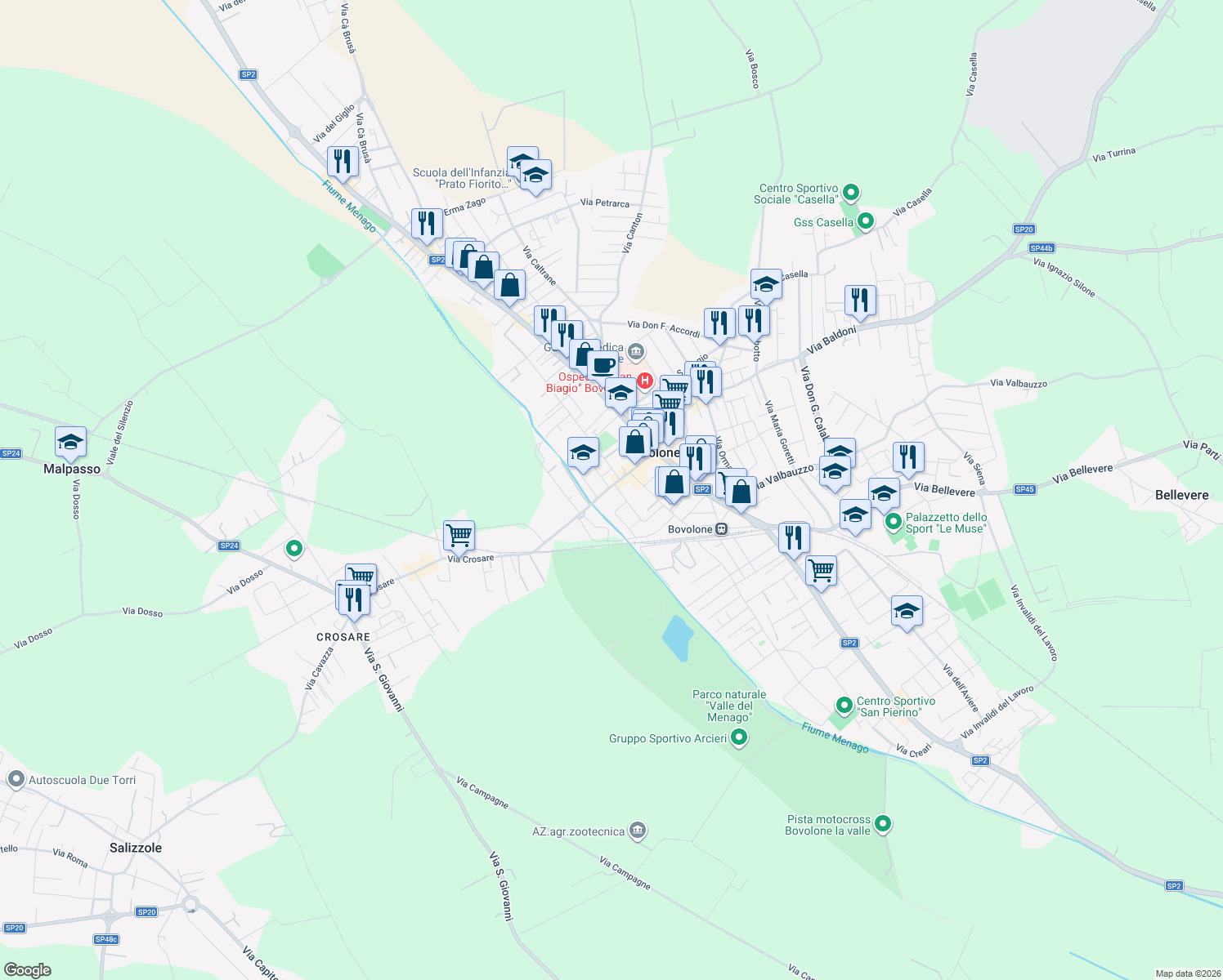 map of restaurants, bars, coffee shops, grocery stores, and more near 5 Via Giordani in Bovolone