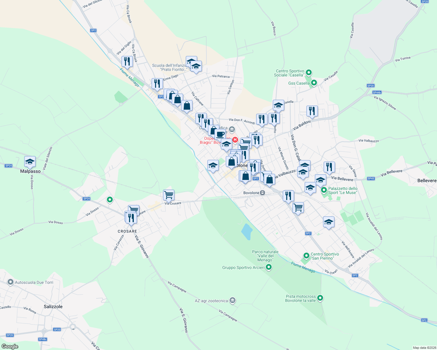 map of restaurants, bars, coffee shops, grocery stores, and more near 5 Via Igino Giordani in Bovolone