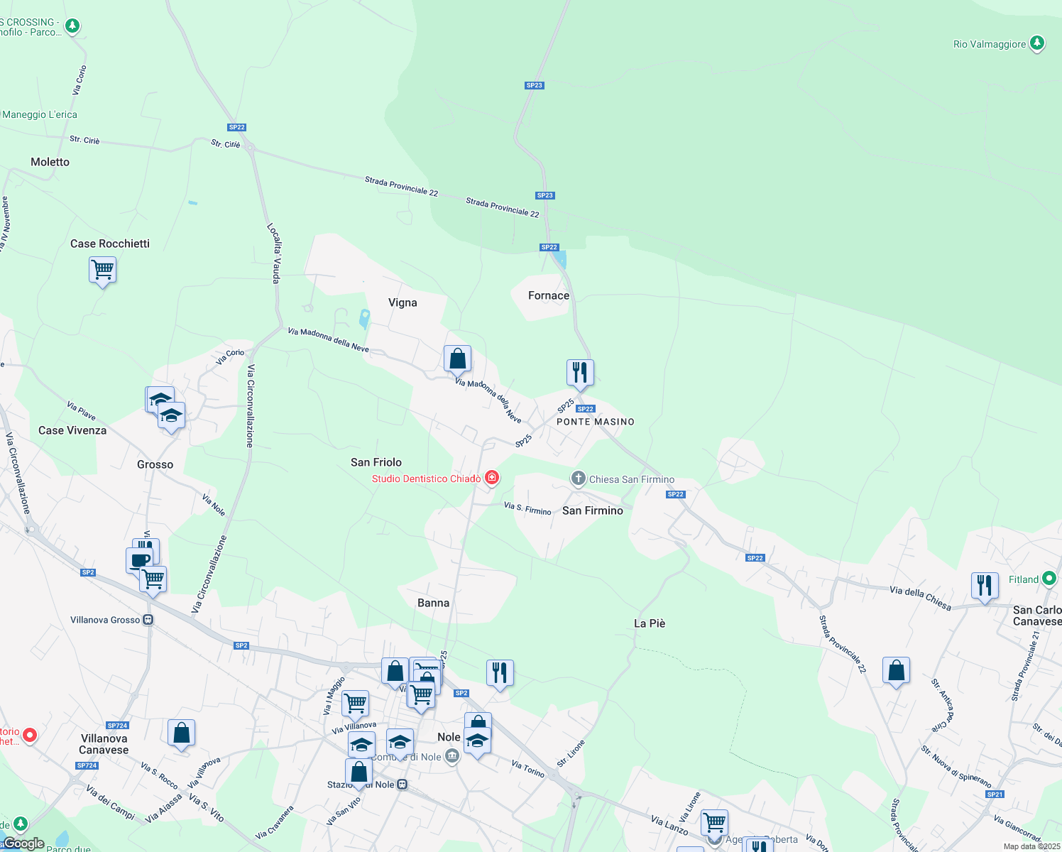 map of restaurants, bars, coffee shops, grocery stores, and more near 56 Via Rocca in San Giovanni
