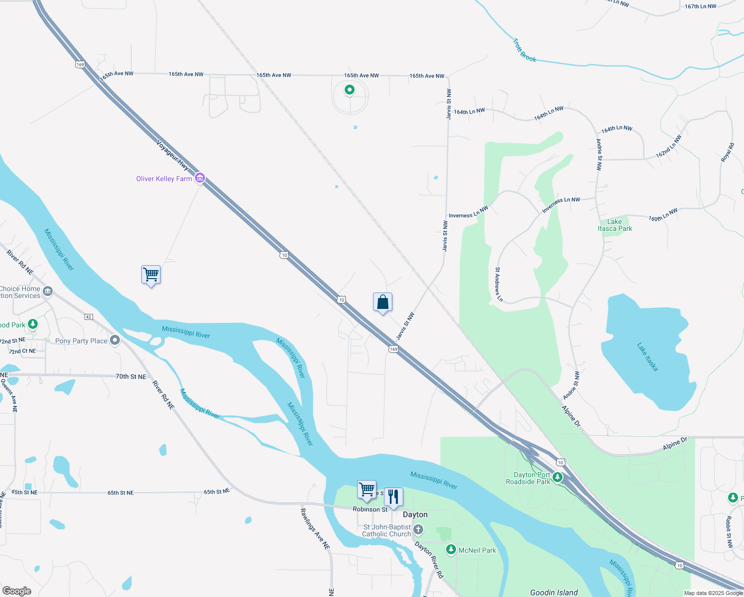 map of restaurants, bars, coffee shops, grocery stores, and more near 9875 U.S. 10 in Elk River
