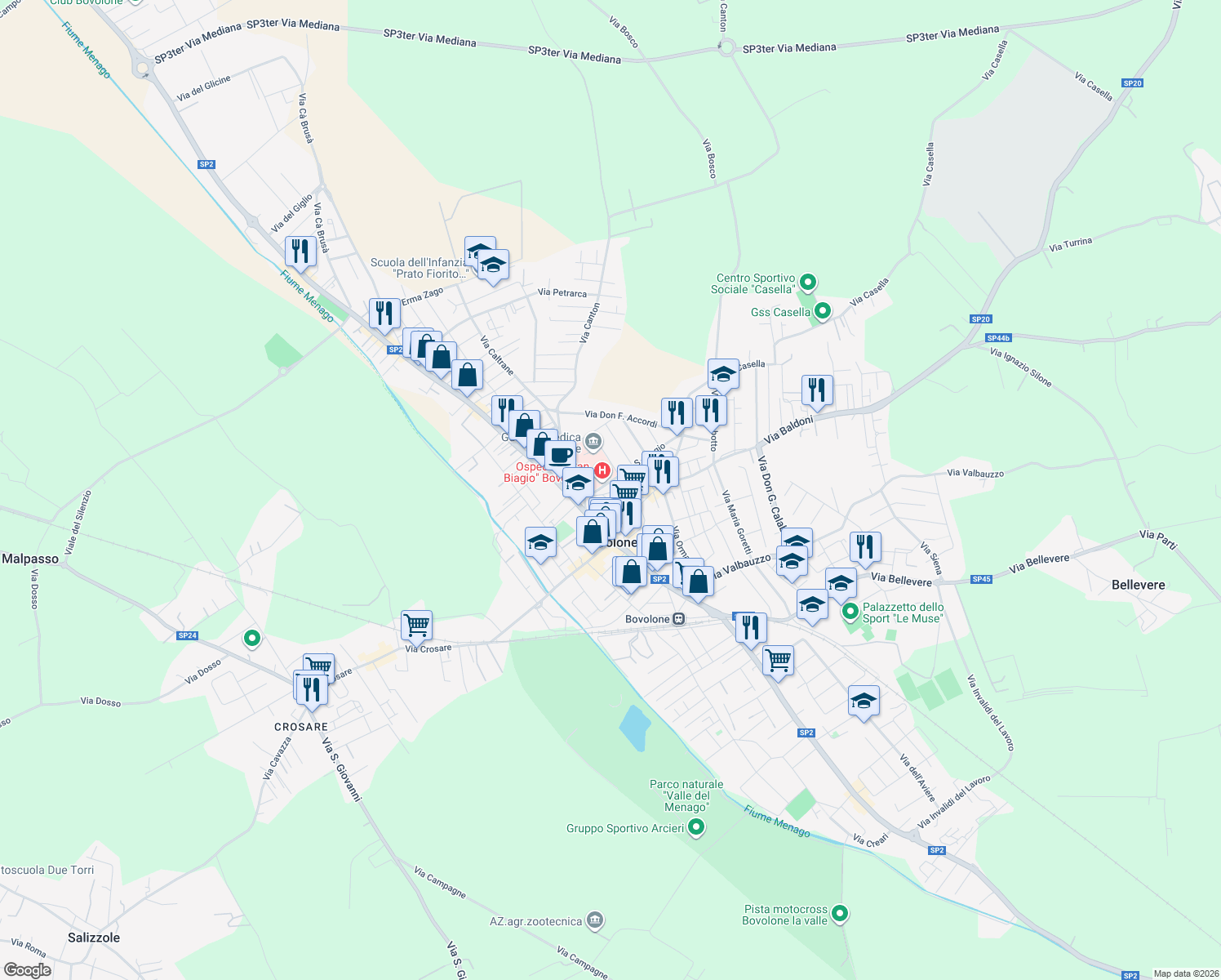 map of restaurants, bars, coffee shops, grocery stores, and more near 13 Via Trieste in Bovolone