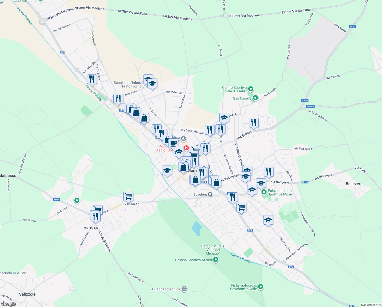 map of restaurants, bars, coffee shops, grocery stores, and more near 13 Via Trieste in Bovolone